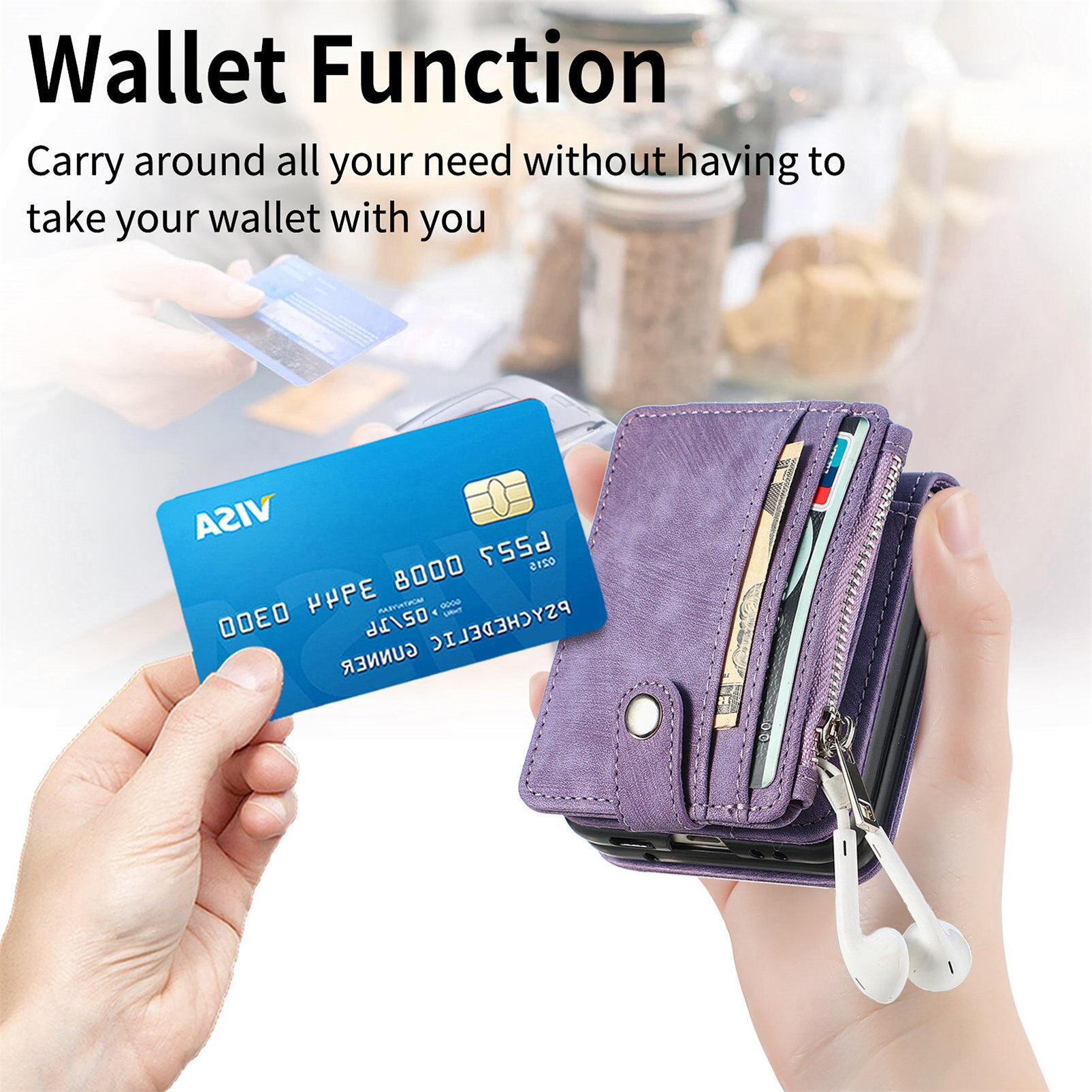 Samsung Galaxy Z Flip 7 Zipper Multi-slot Wallet Case Purple