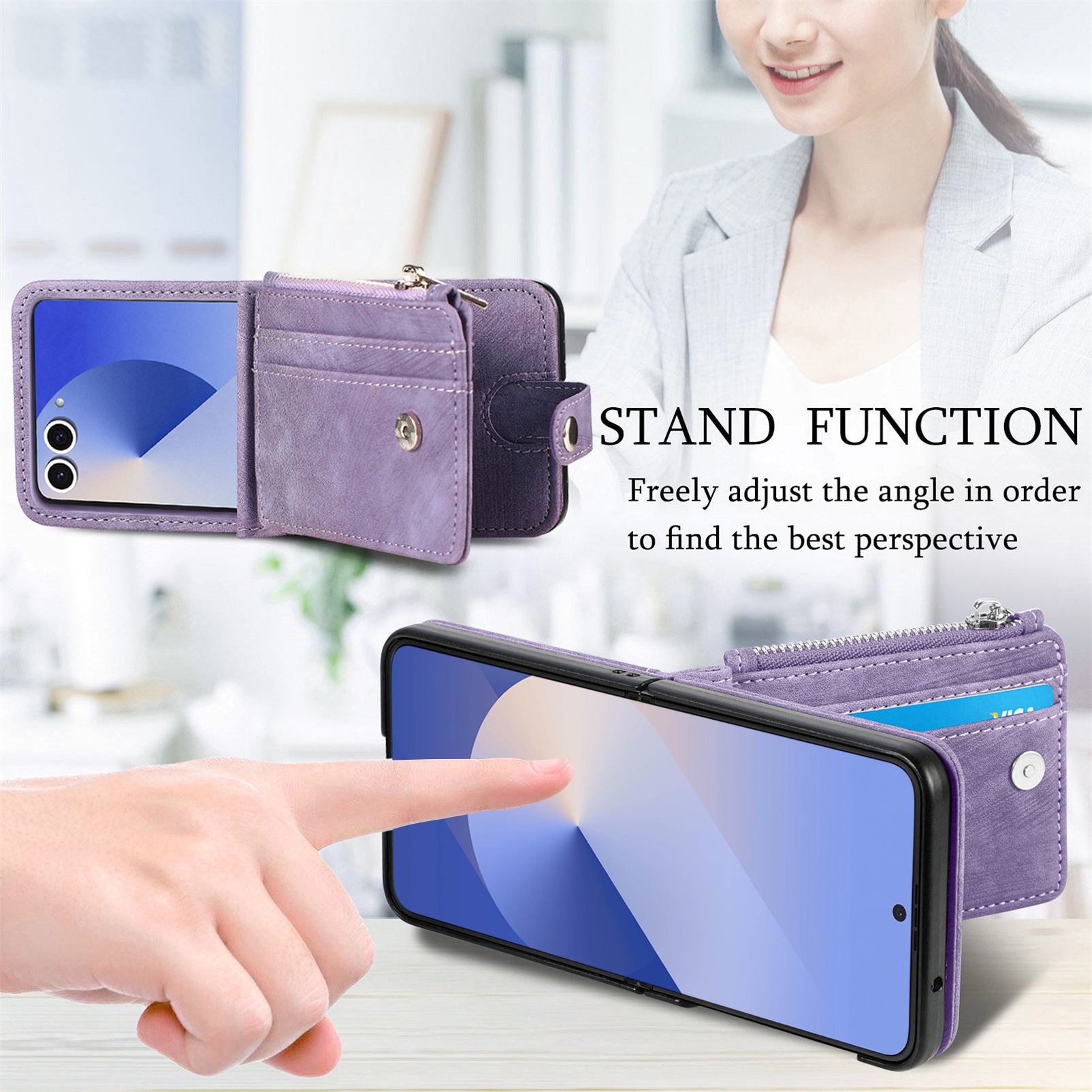 Samsung Galaxy Z Flip 7 Zipper Multi-slot Wallet Case Purple