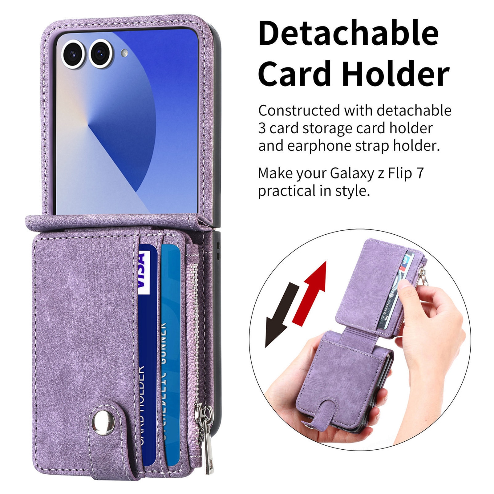 Samsung Galaxy Z Flip 7 Zipper Multi-slot Wallet Case Purple