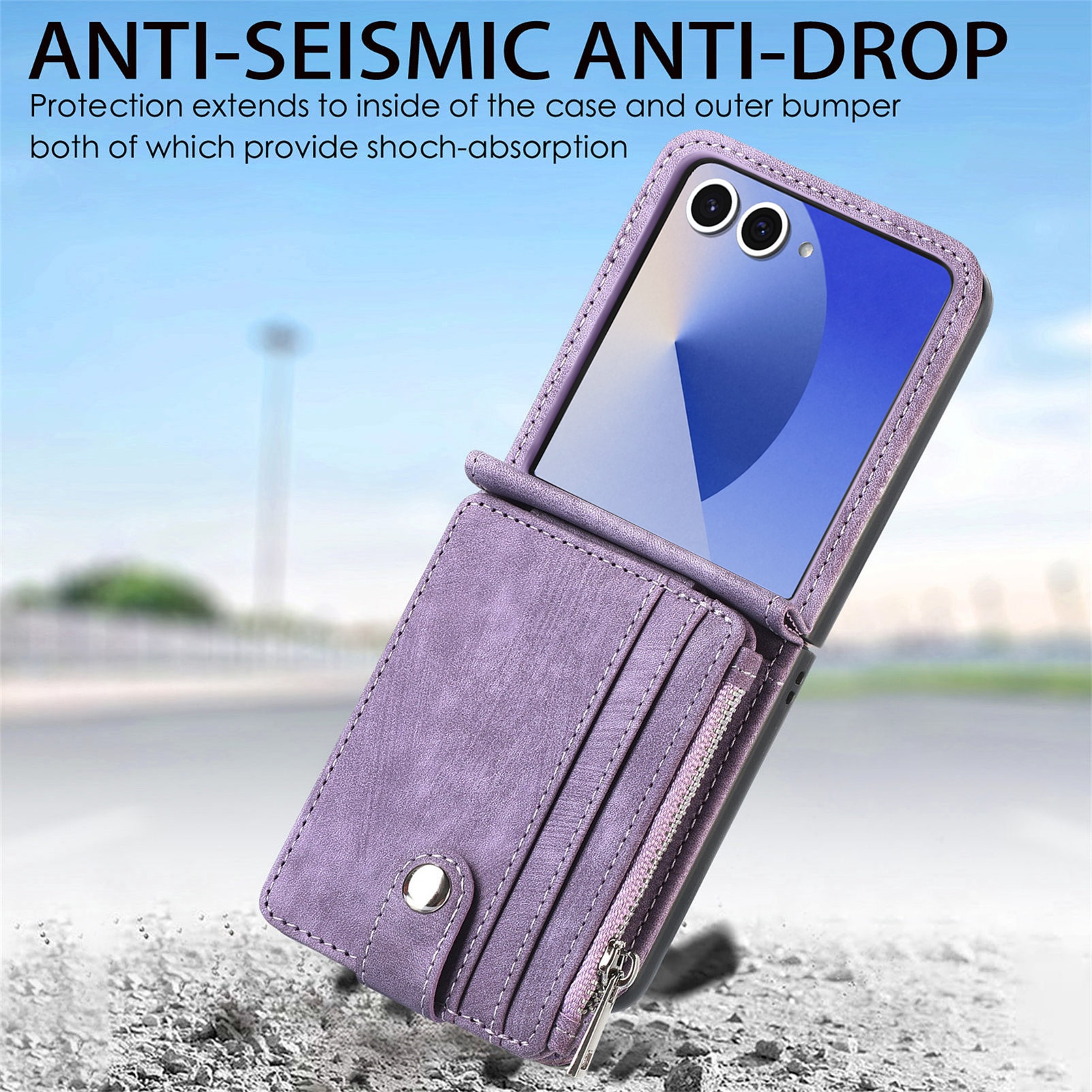 Samsung Galaxy Z Flip 7 Zipper Multi-slot Wallet Case Purple