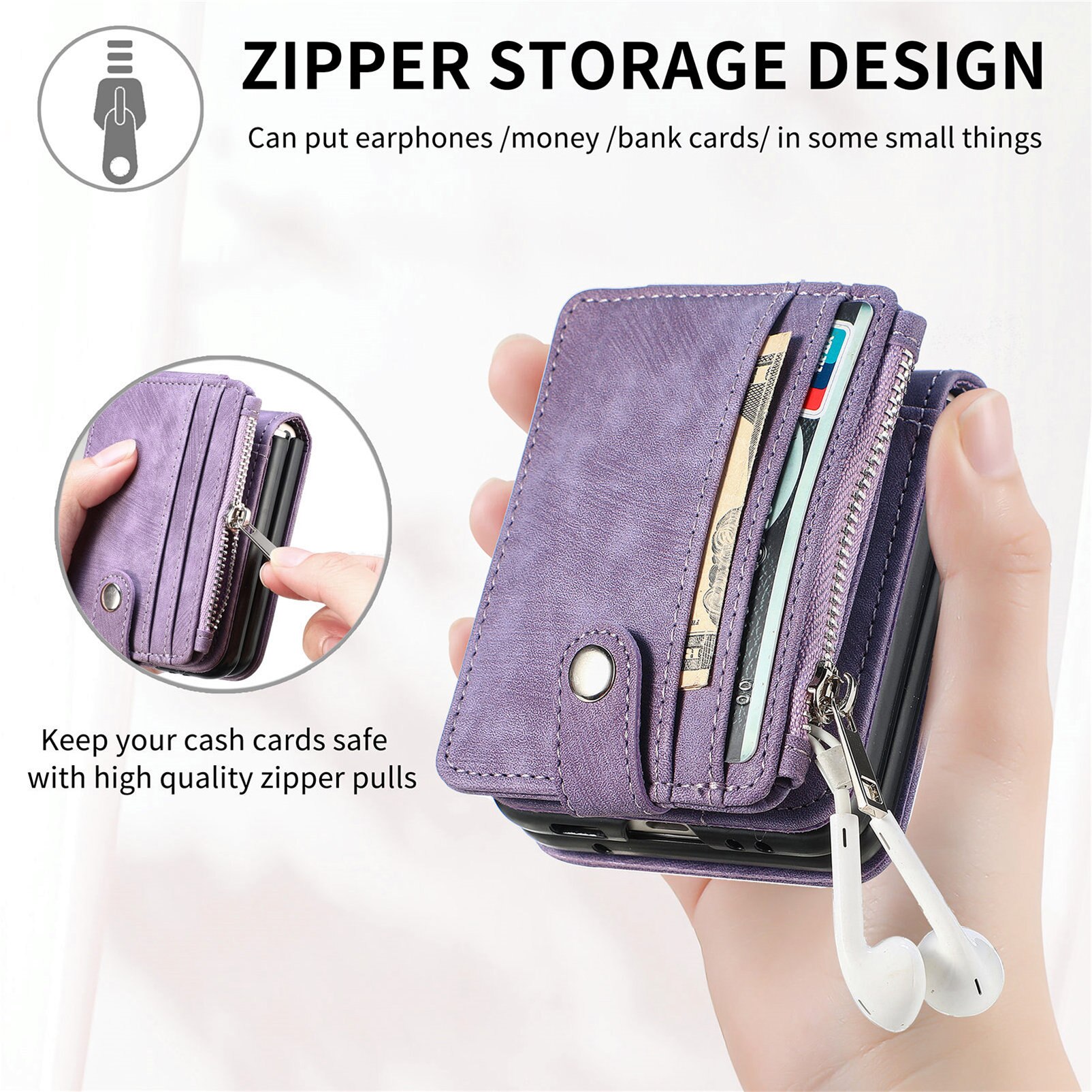 Samsung Galaxy Z Flip 7 Zipper Multi-slot Wallet Case Purple