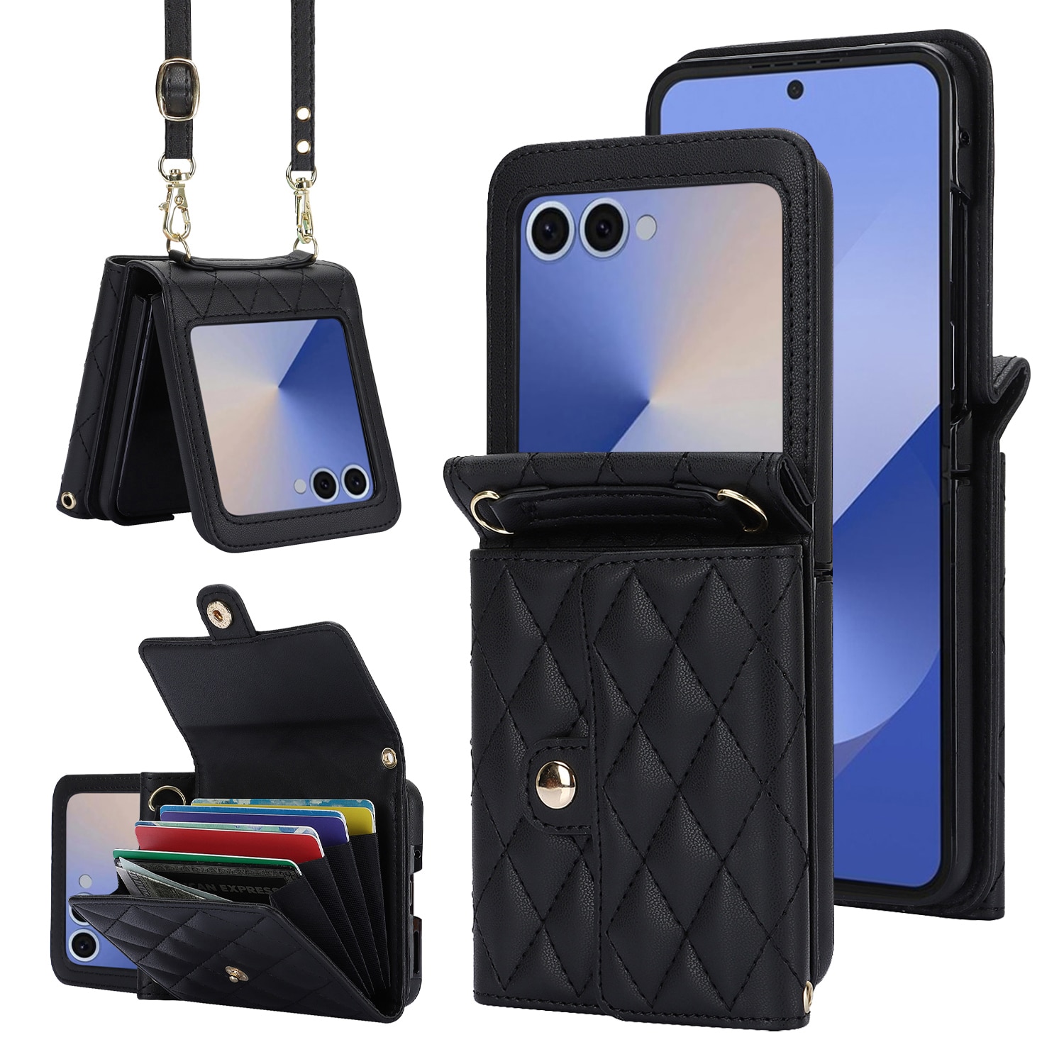 Samsung Galaxy Z Flip 7 RFID blocking Wallet/Purse Quilted Black