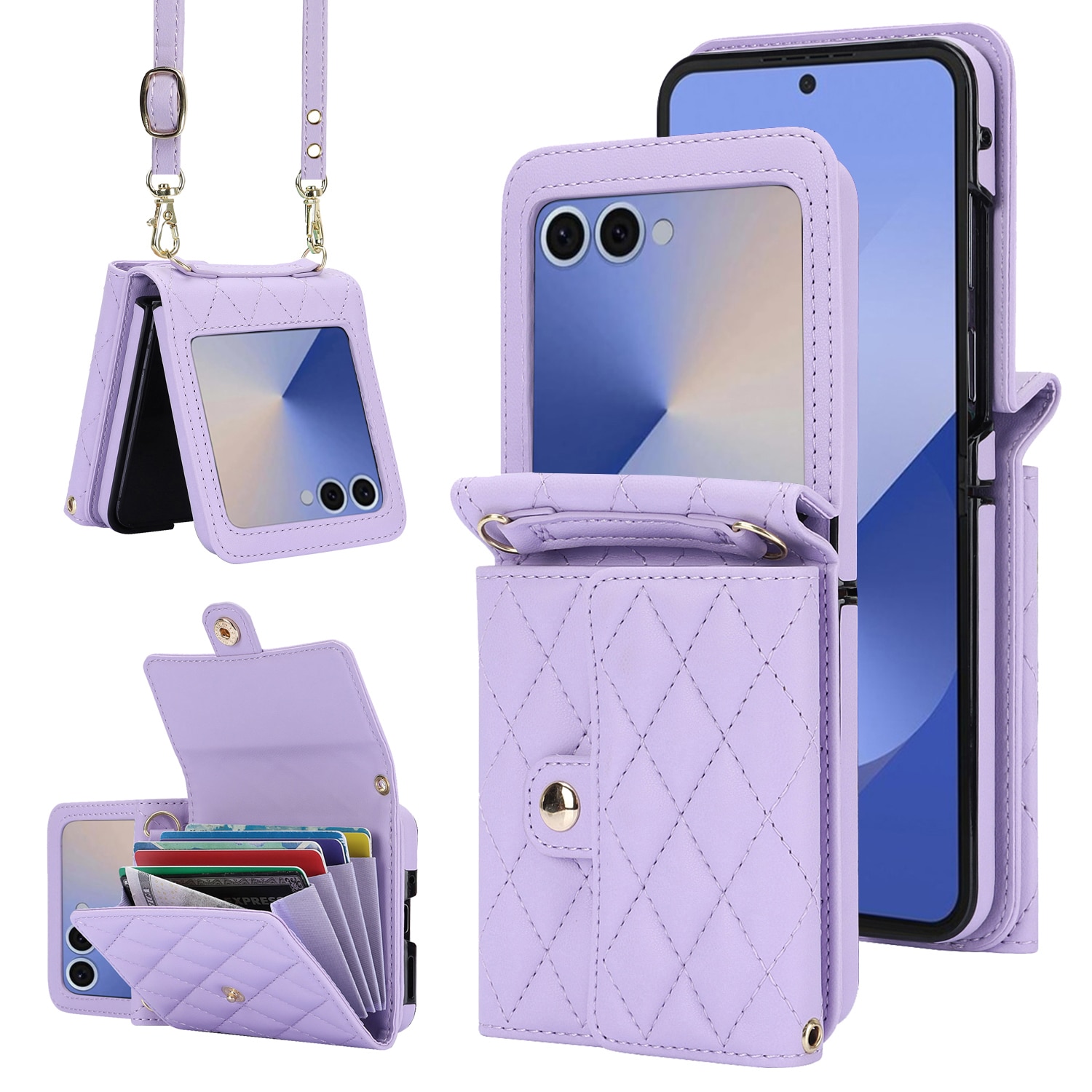 Samsung Galaxy Z Flip 7 RFID blocking Wallet/Purse Quilted Purple