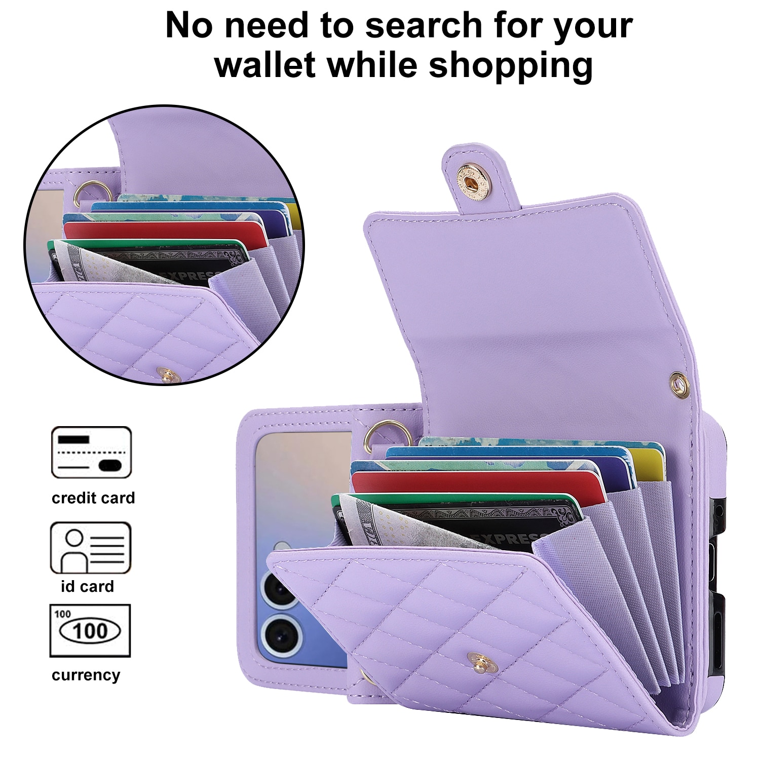Samsung Galaxy Z Flip 7 RFID blocking Wallet/Purse Quilted Purple