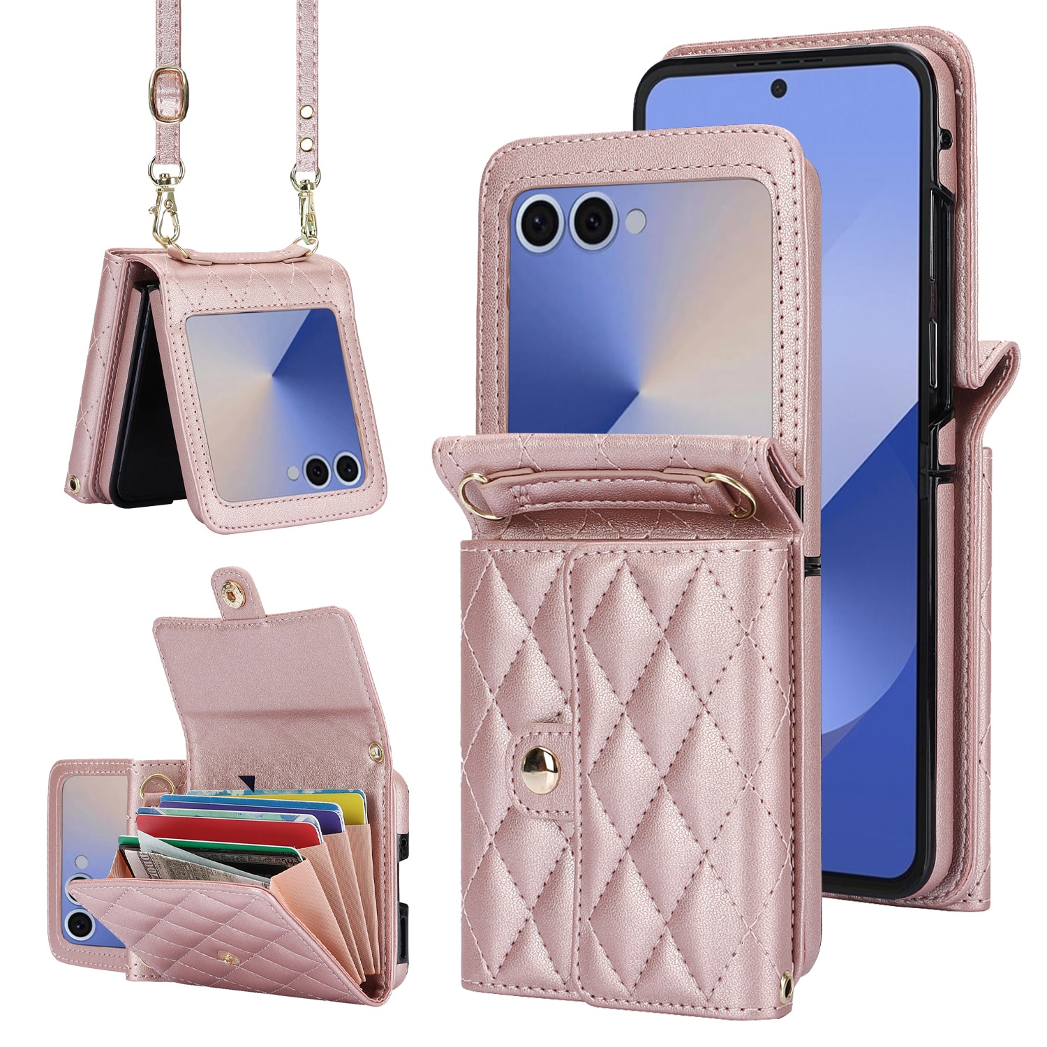 Samsung Galaxy Z Flip 7 RFID blocking Wallet/Purse Quilted Rose Gold