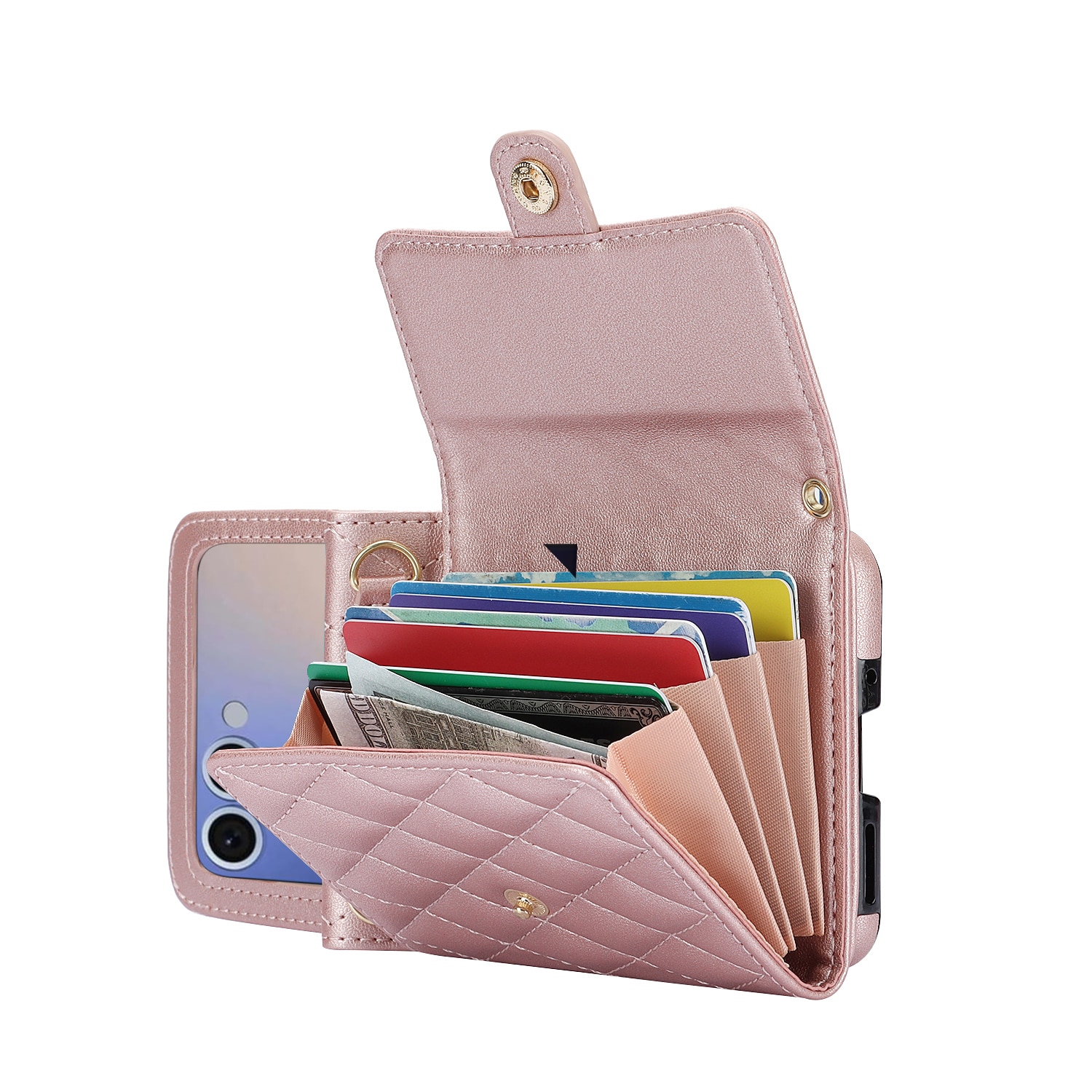 Samsung Galaxy Z Flip 7 RFID blocking Wallet/Purse Quilted Rose Gold