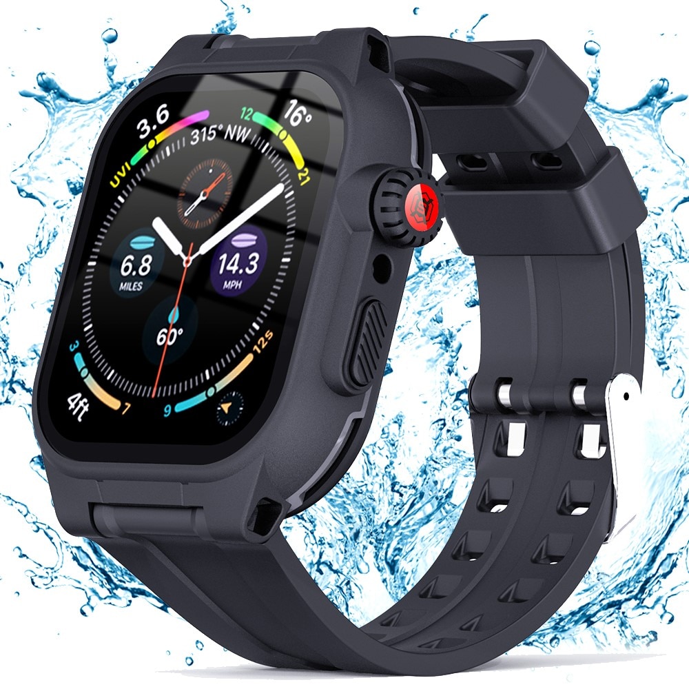 Apple Watch 45mm Series 8 Waterproof Case with Silicone Band Black