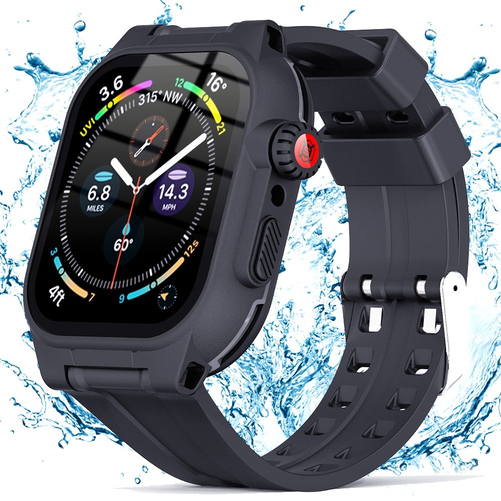 Apple Watch 45mm Series 9 Waterproof Case with Silicone Band Black