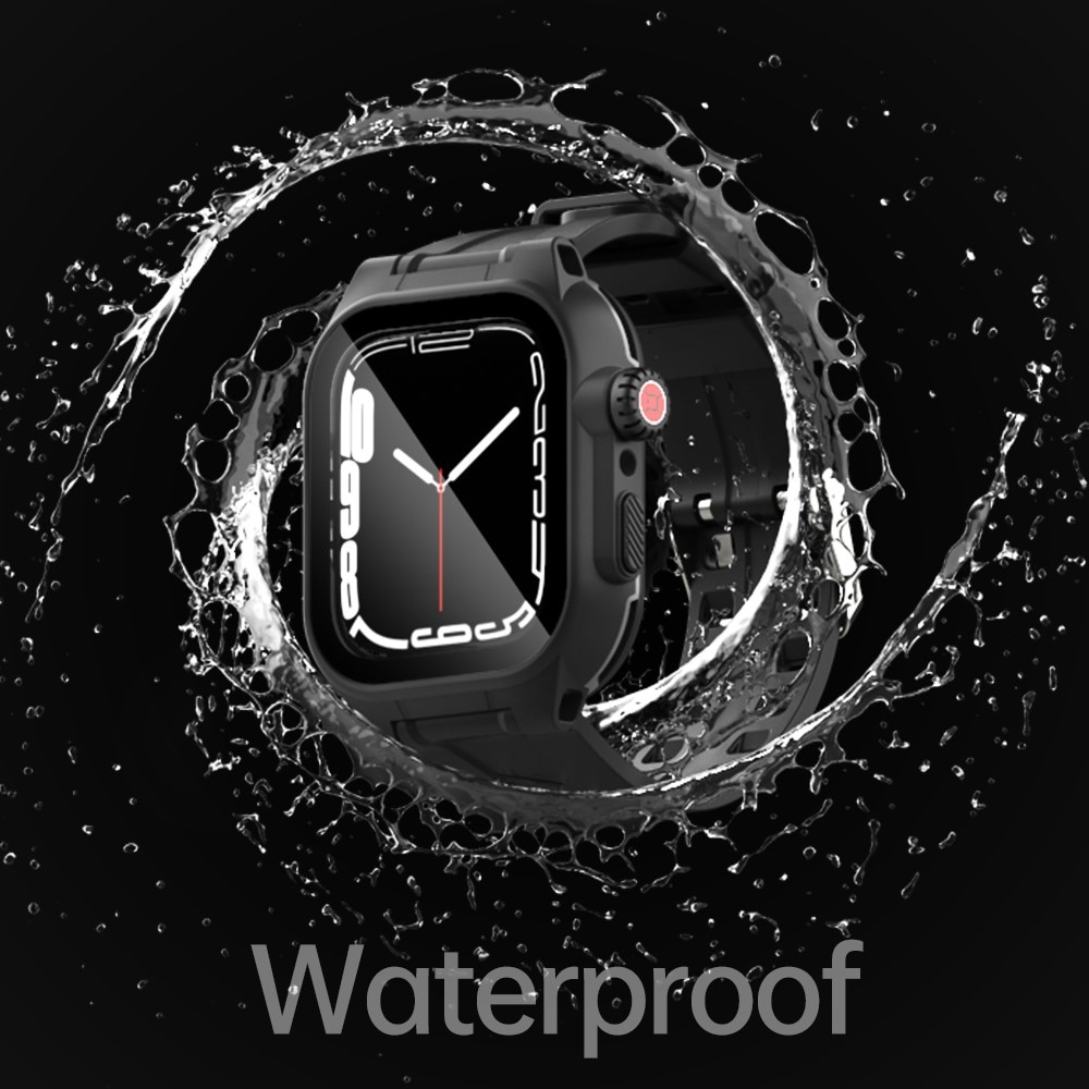 Apple Watch 45mm Series 8 Waterproof Case with Silicone Band Black