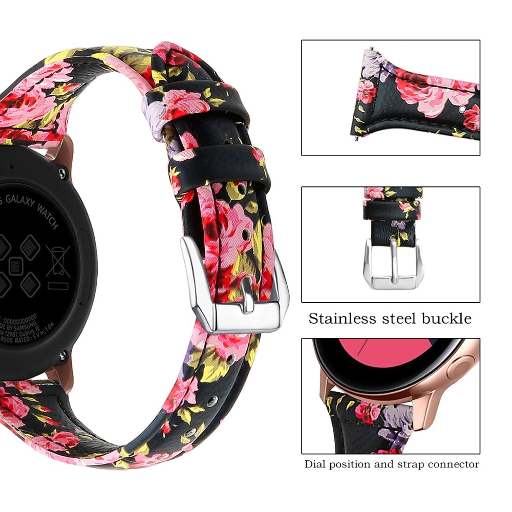 Samsung Galaxy Watch 42mm Slim Leather Strap Black Flowers