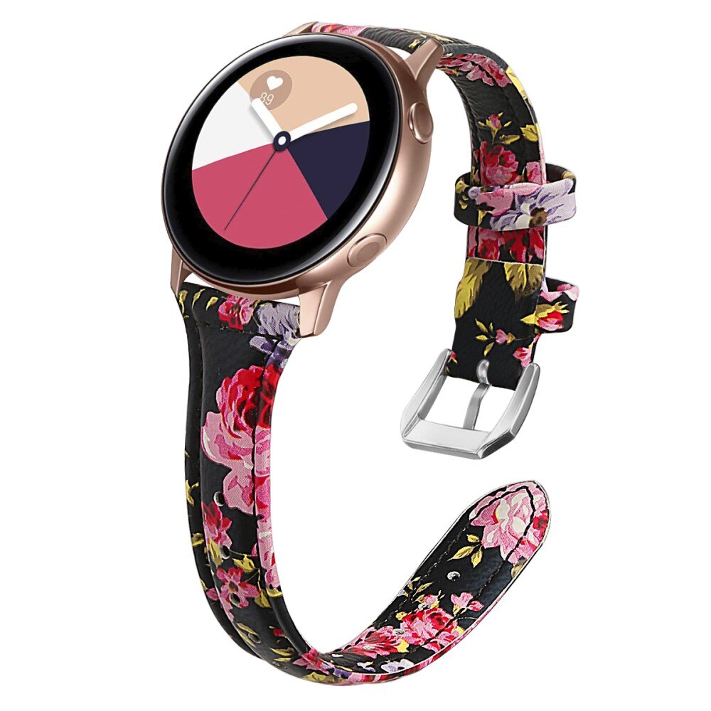 Samsung Galaxy Watch 4 40/42/44/46 mm Slim Leather Strap Black Flowers