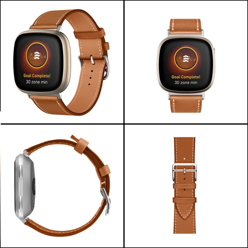 Fitbit Versa 4 Leather Strap Brown