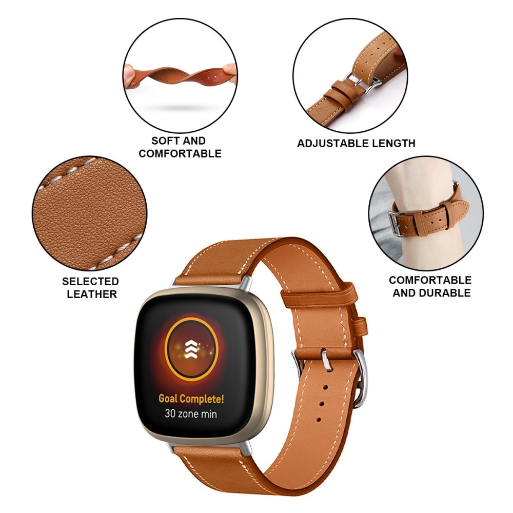 Fitbit Versa 4 Leather Strap Brown