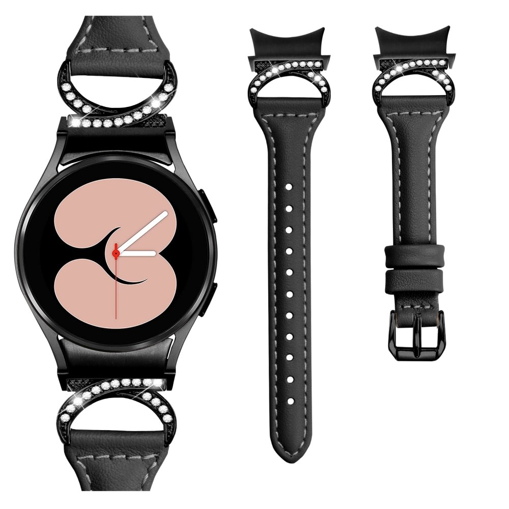 Samsung Galaxy Watch 4 Classic 46mm Full fit Rhinestone Leather Strap Black