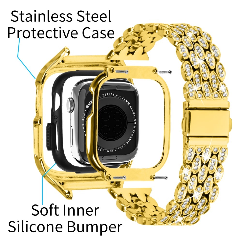 Apple Watch 41mm Series 9 Rhinestone Metal Band with Case Gold