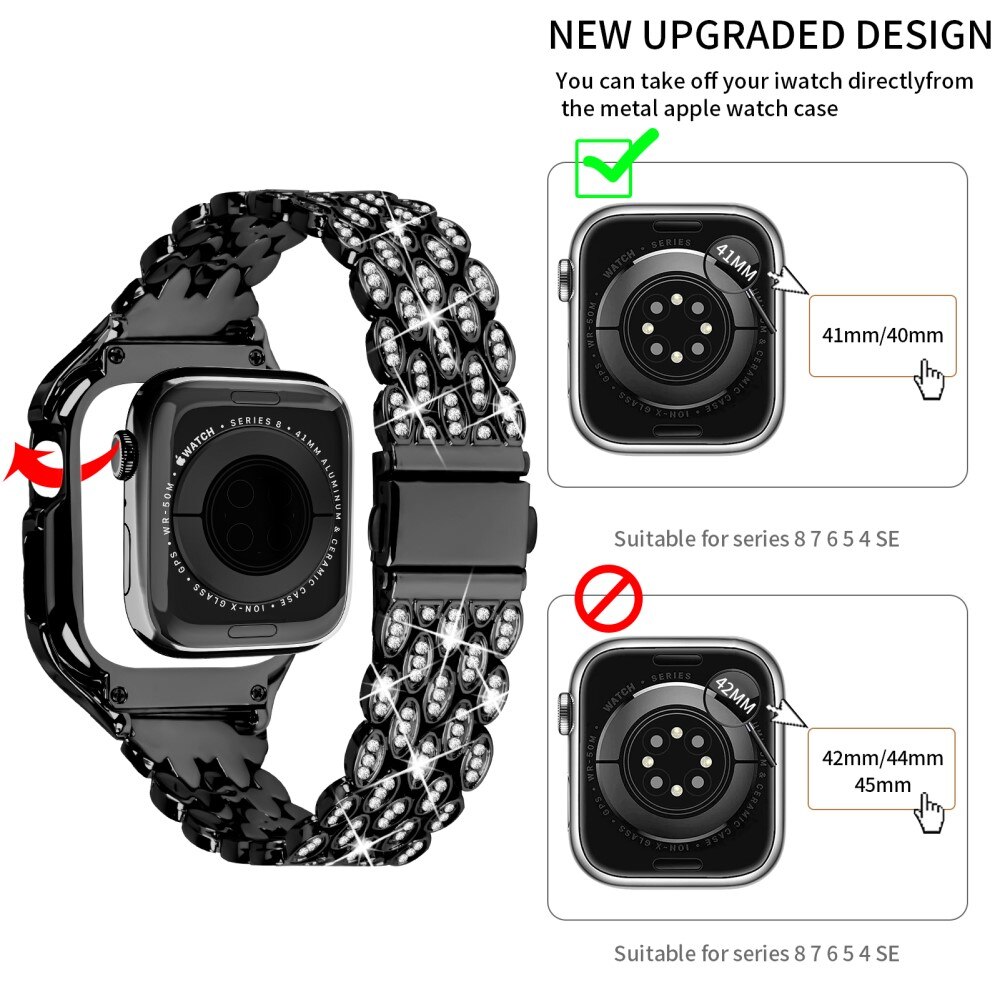 Apple Watch 41mm Series 7 Rhinestone Metal Band with Case Black