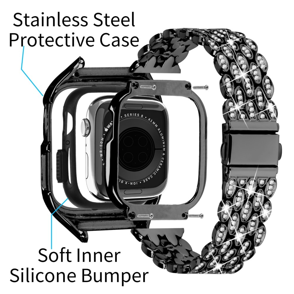 Apple Watch 41mm Series 9 Rhinestone Metal Band with Case Black