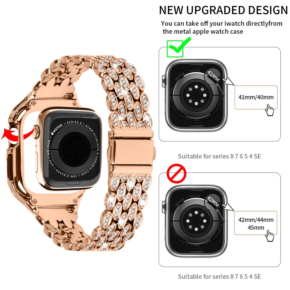 Apple Watch 41mm Series 8 Rhinestone Metal Band with Case Rose Gold