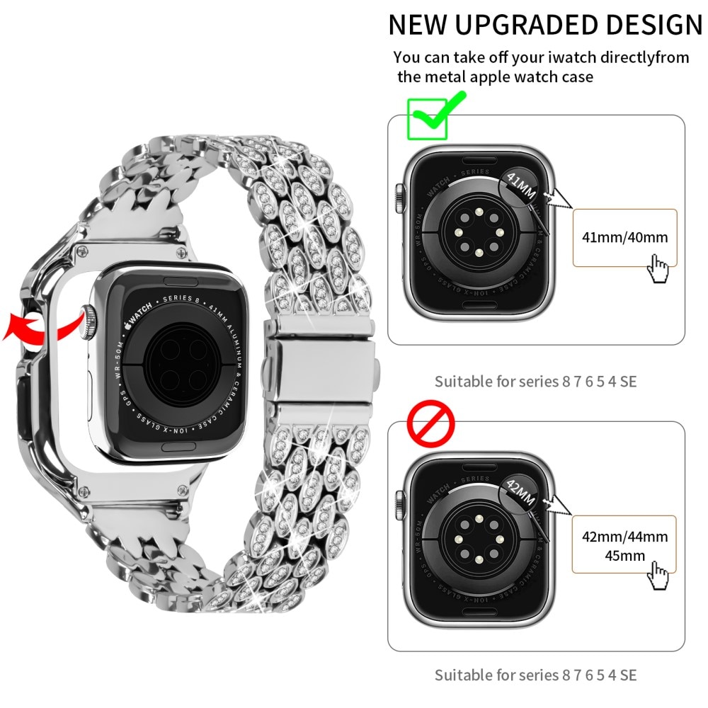 Apple Watch 41mm Series 7 Rhinestone Metal Band with Case Silver