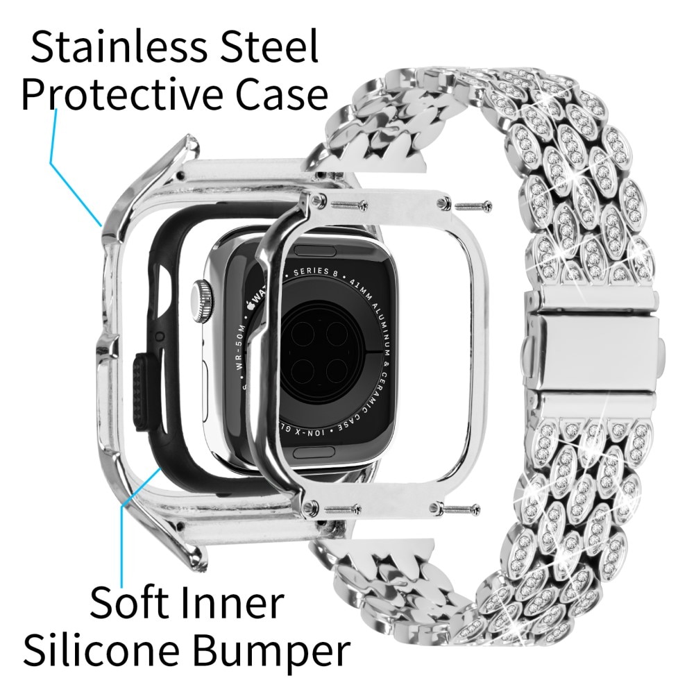 Apple Watch 41mm Series 9 Rhinestone Metal Band with Case Silver