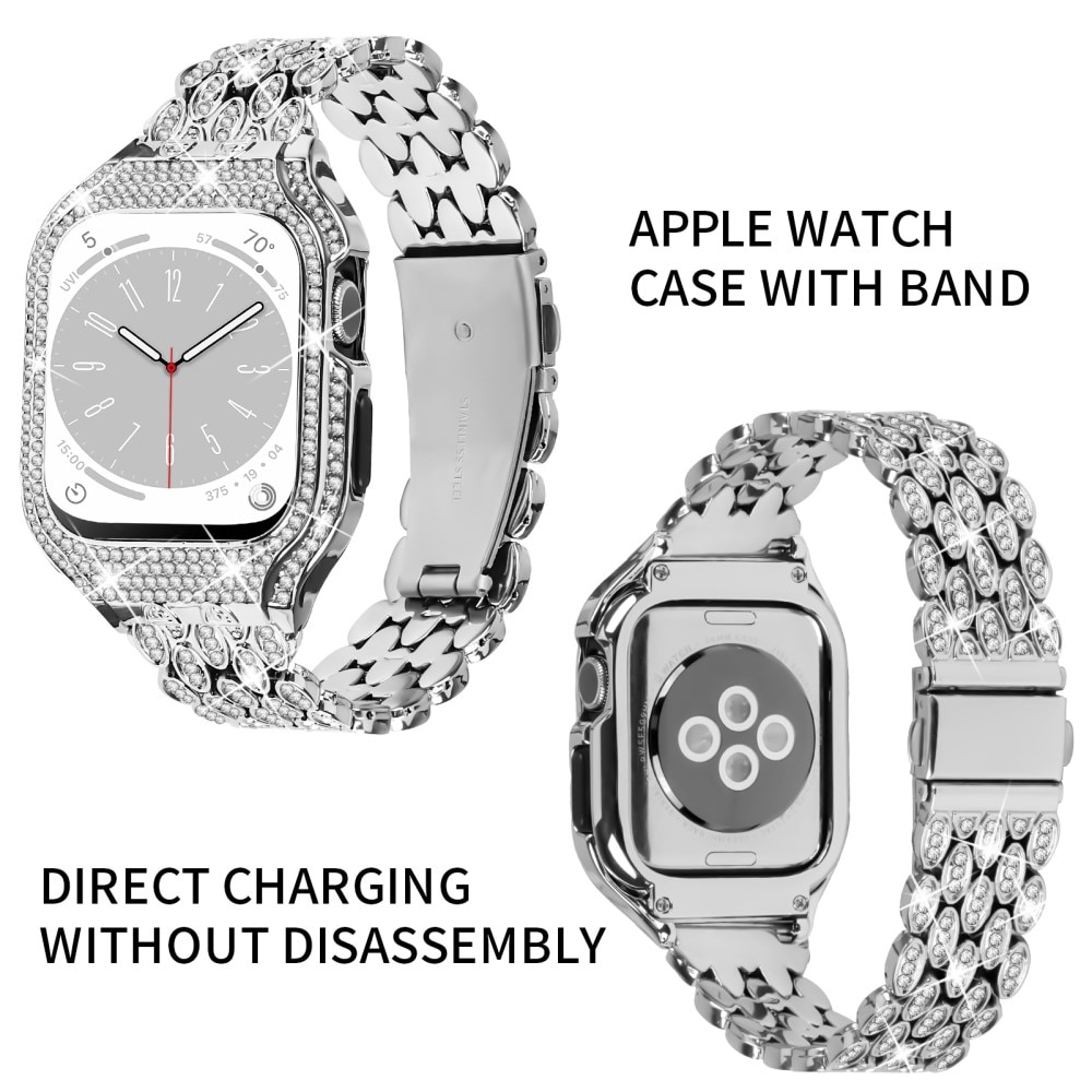 Apple Watch 41mm Series 8 Rhinestone Metal Band with Case Silver