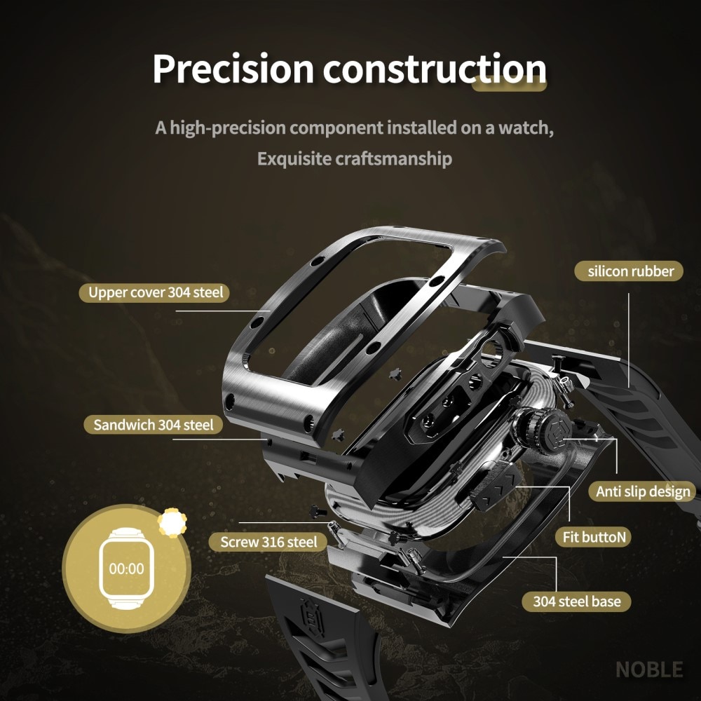 Apple Watch 44mm High Brushed Metal Case w Strap Black