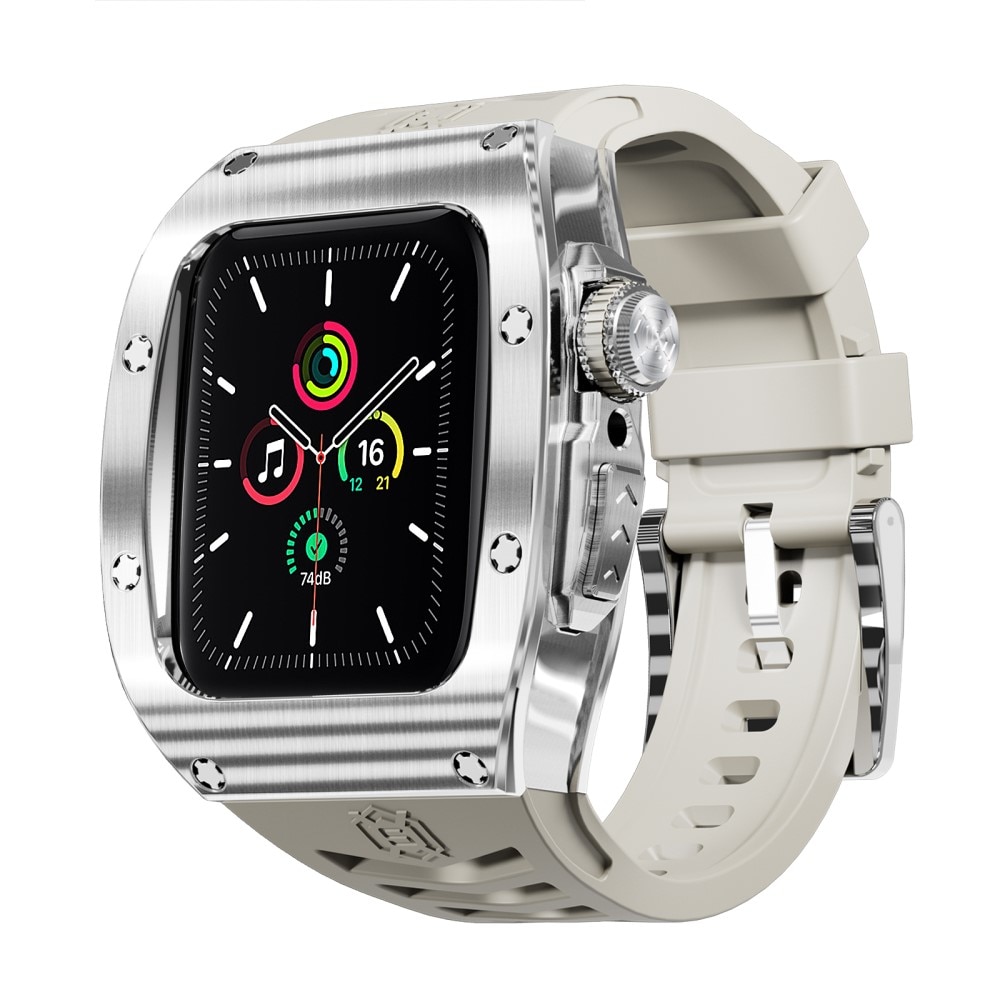 Apple Watch SE 44mm High Brushed Metal Case w Strap Steel/White