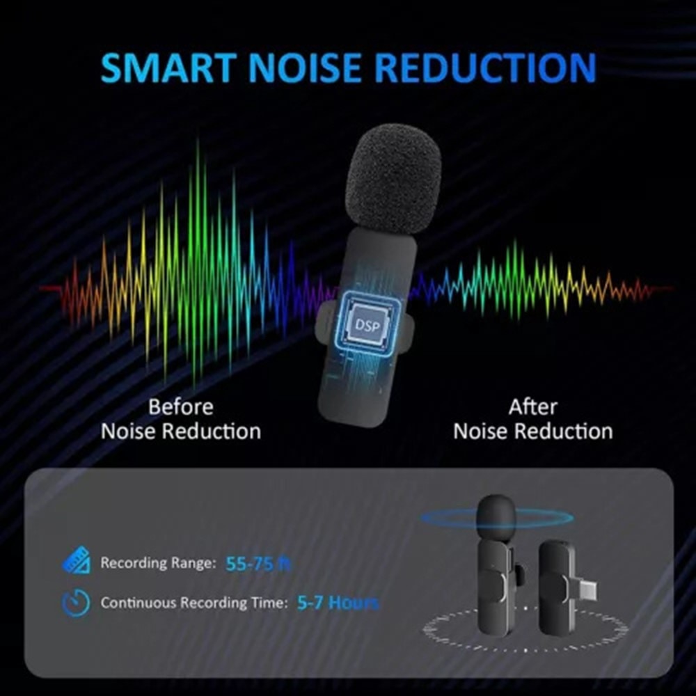 2 Wireless Microphones with USB-C Receiver Black