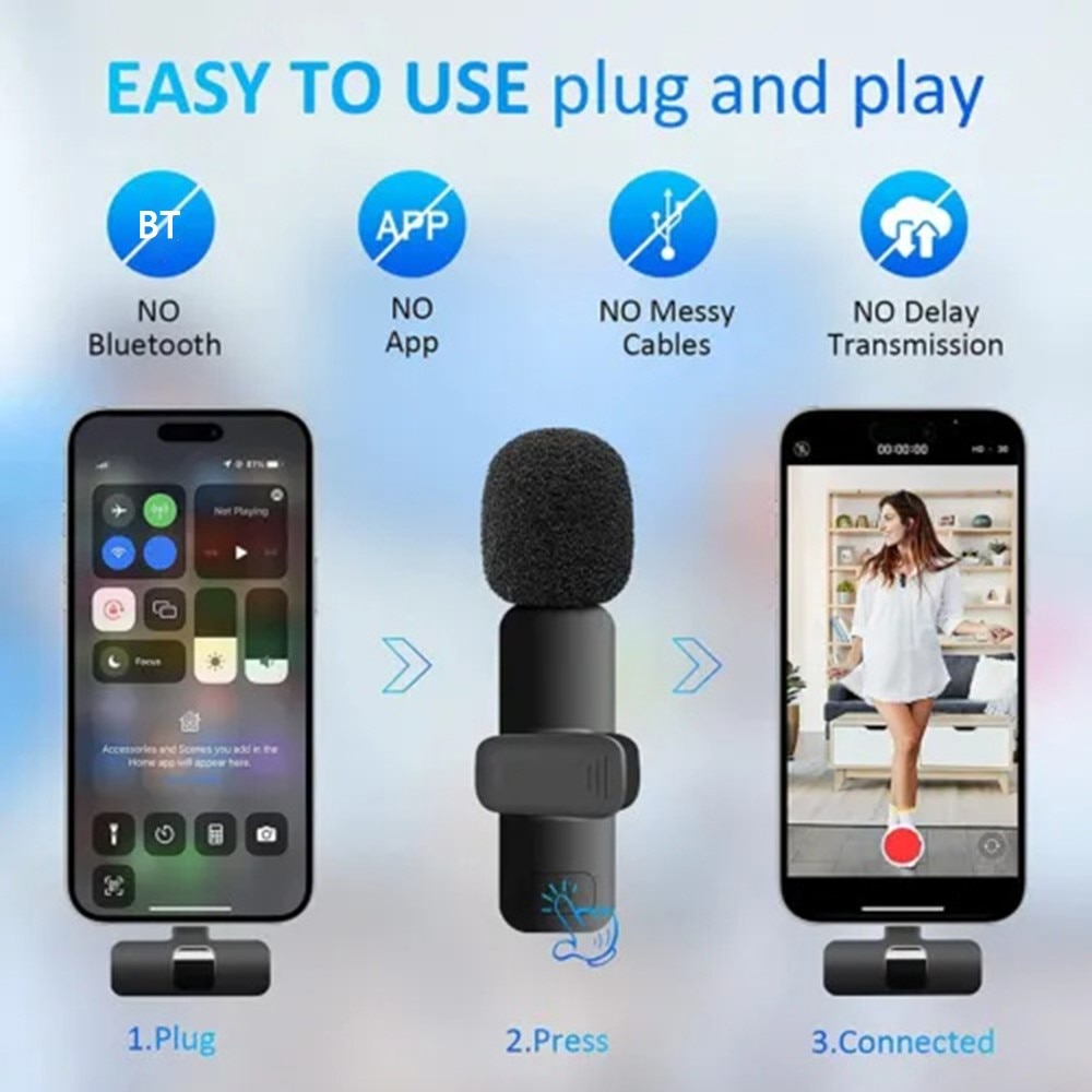 2 Wireless Microphones with USB-C Receiver Black