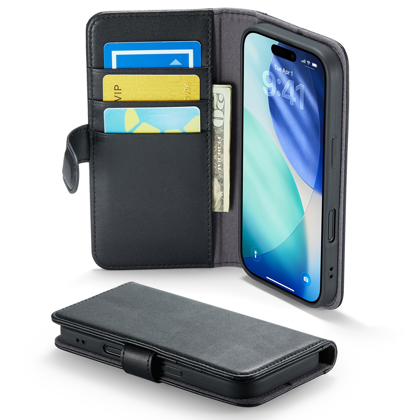 iPhone 17 Genuine Leather Wallet Case Black
