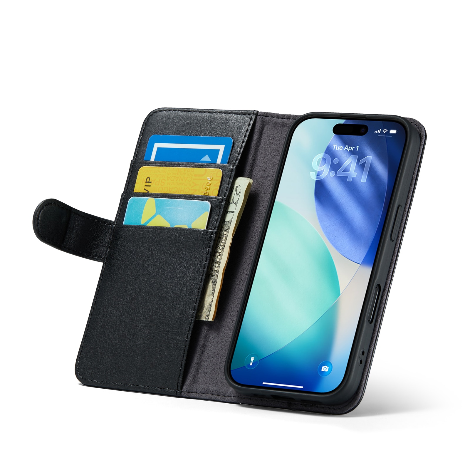 iPhone 17 Genuine Leather Wallet Case Black