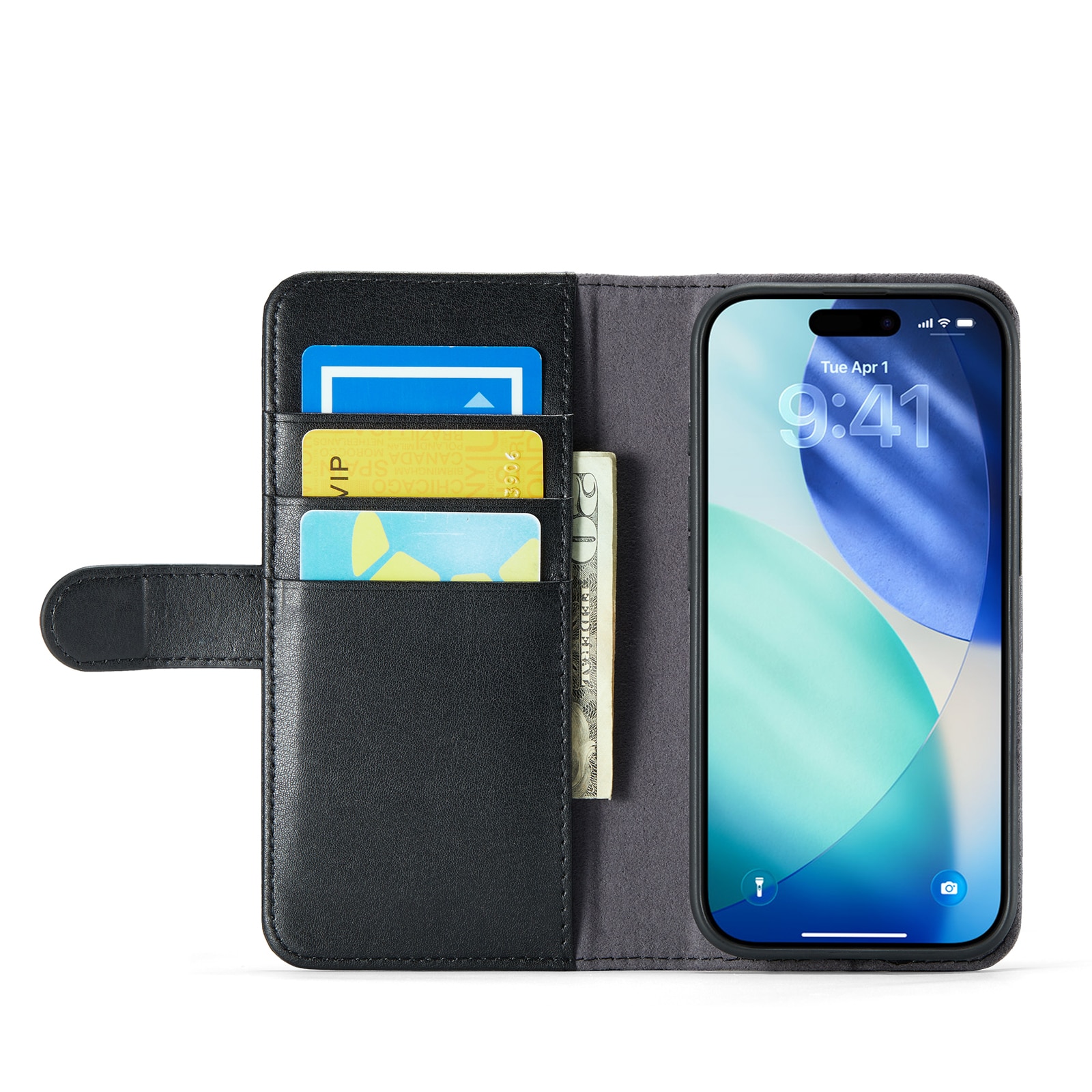iPhone 17 Genuine Leather Wallet Case Black