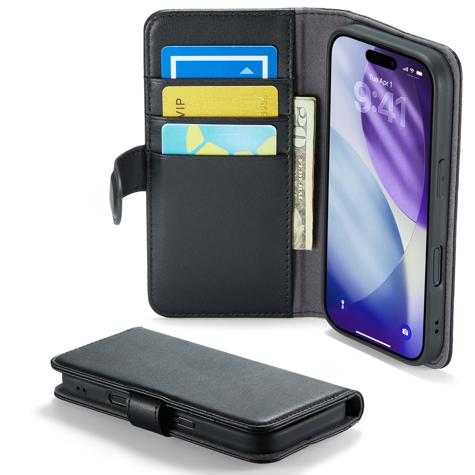 iPhone 17 Pro Max Genuine Leather Wallet Case Black