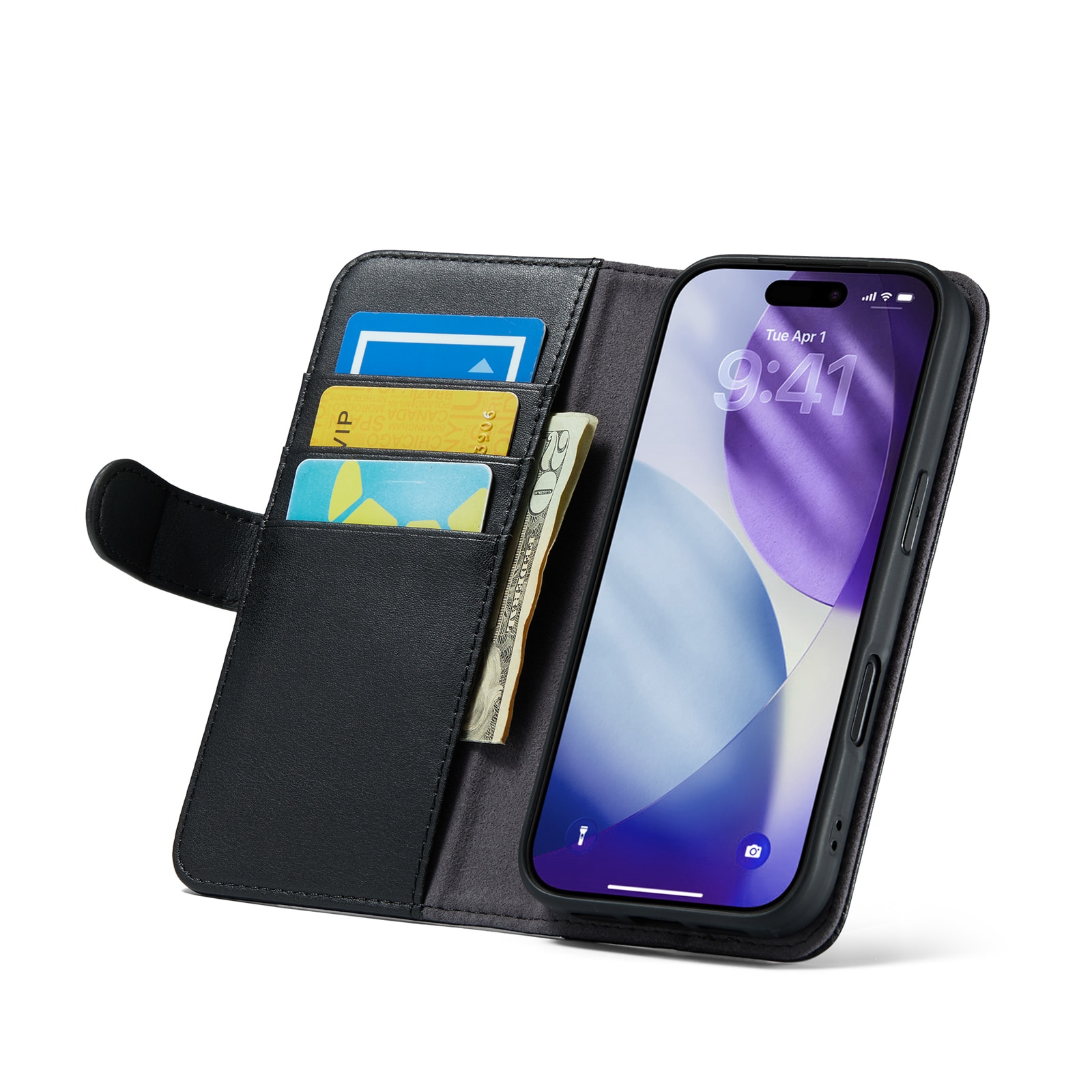 iPhone 17 Pro Max Genuine Leather Wallet Case Black