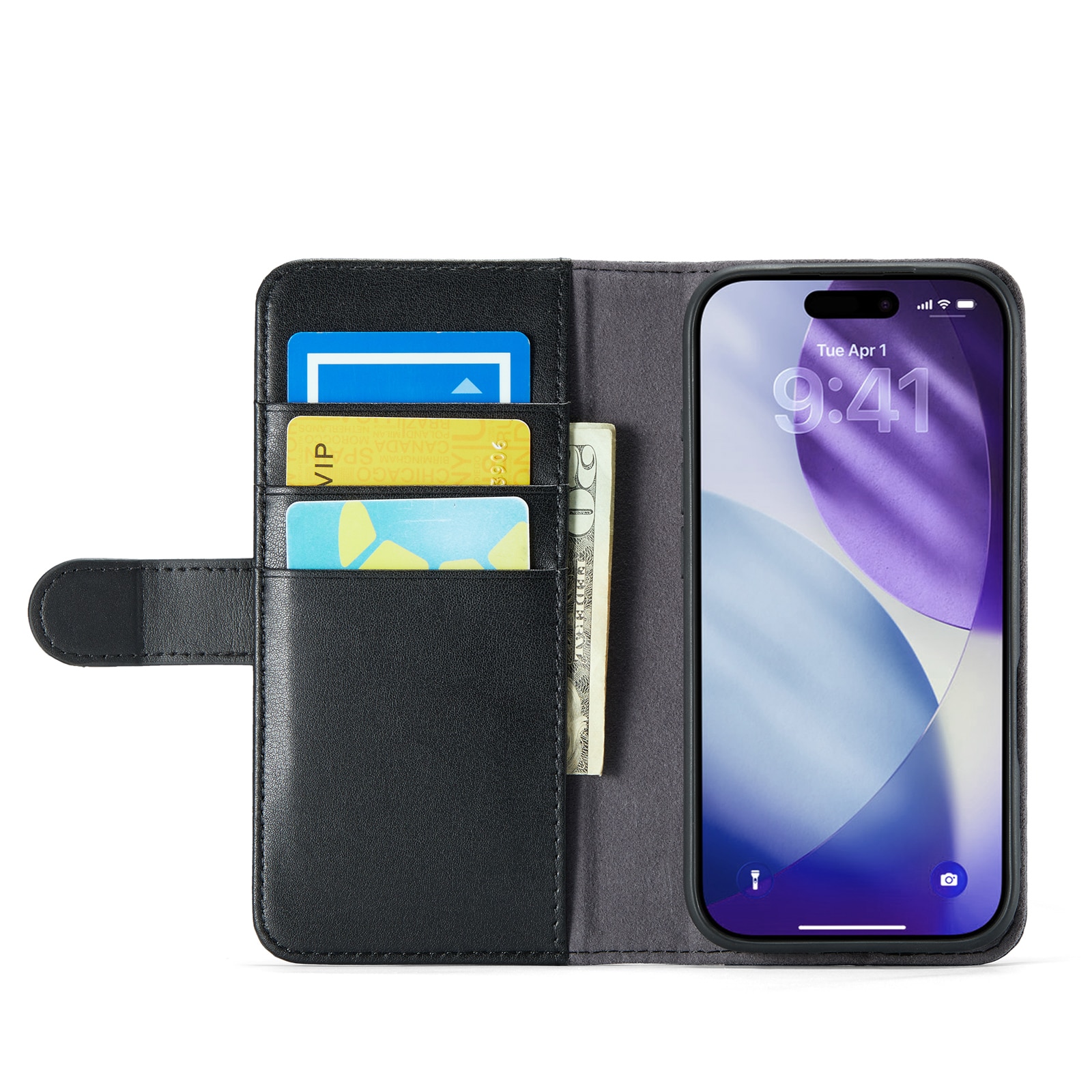 iPhone 17 Pro Max Genuine Leather Wallet Case Black