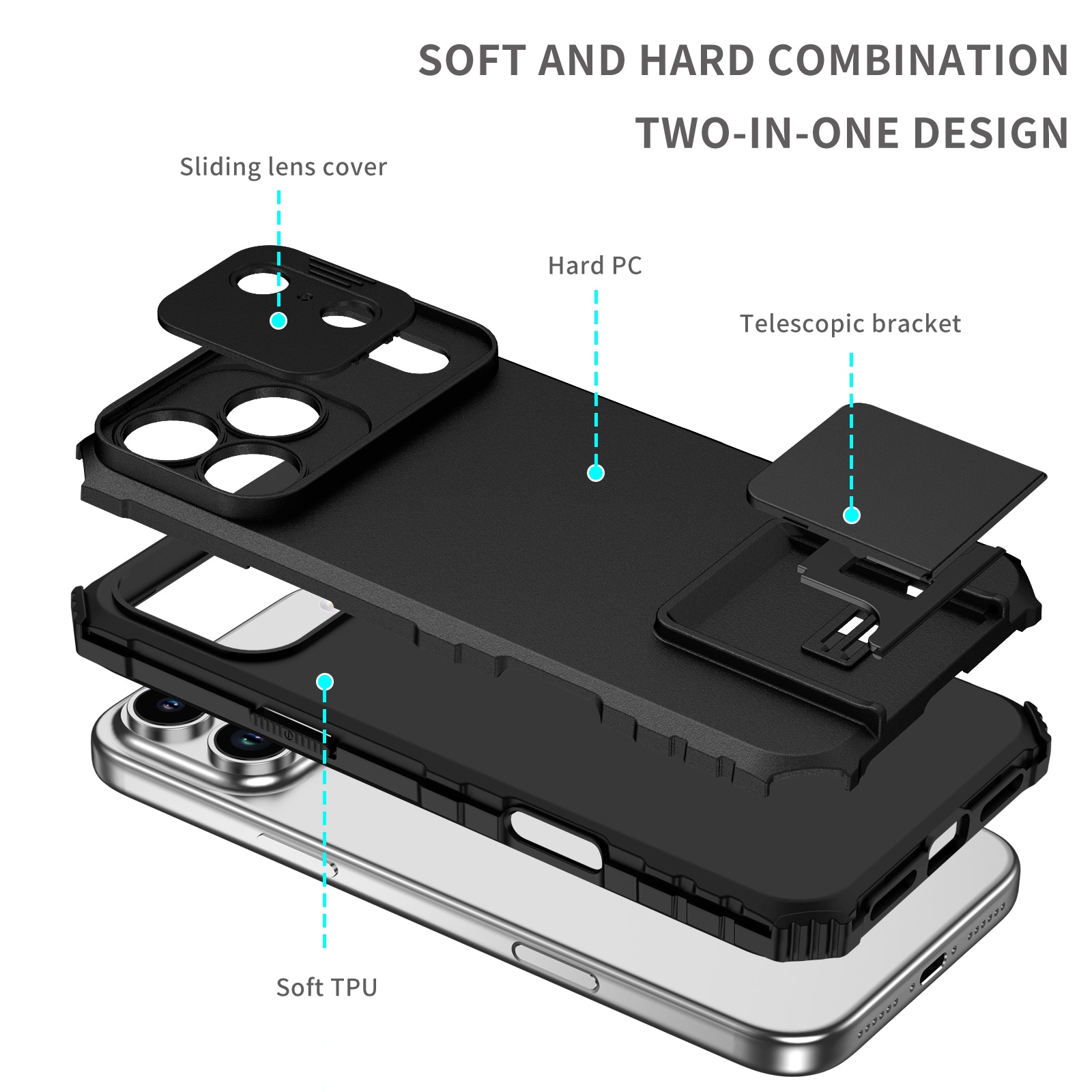 iPhone 17 Pro Kickstand Case w. Camera Protector Black