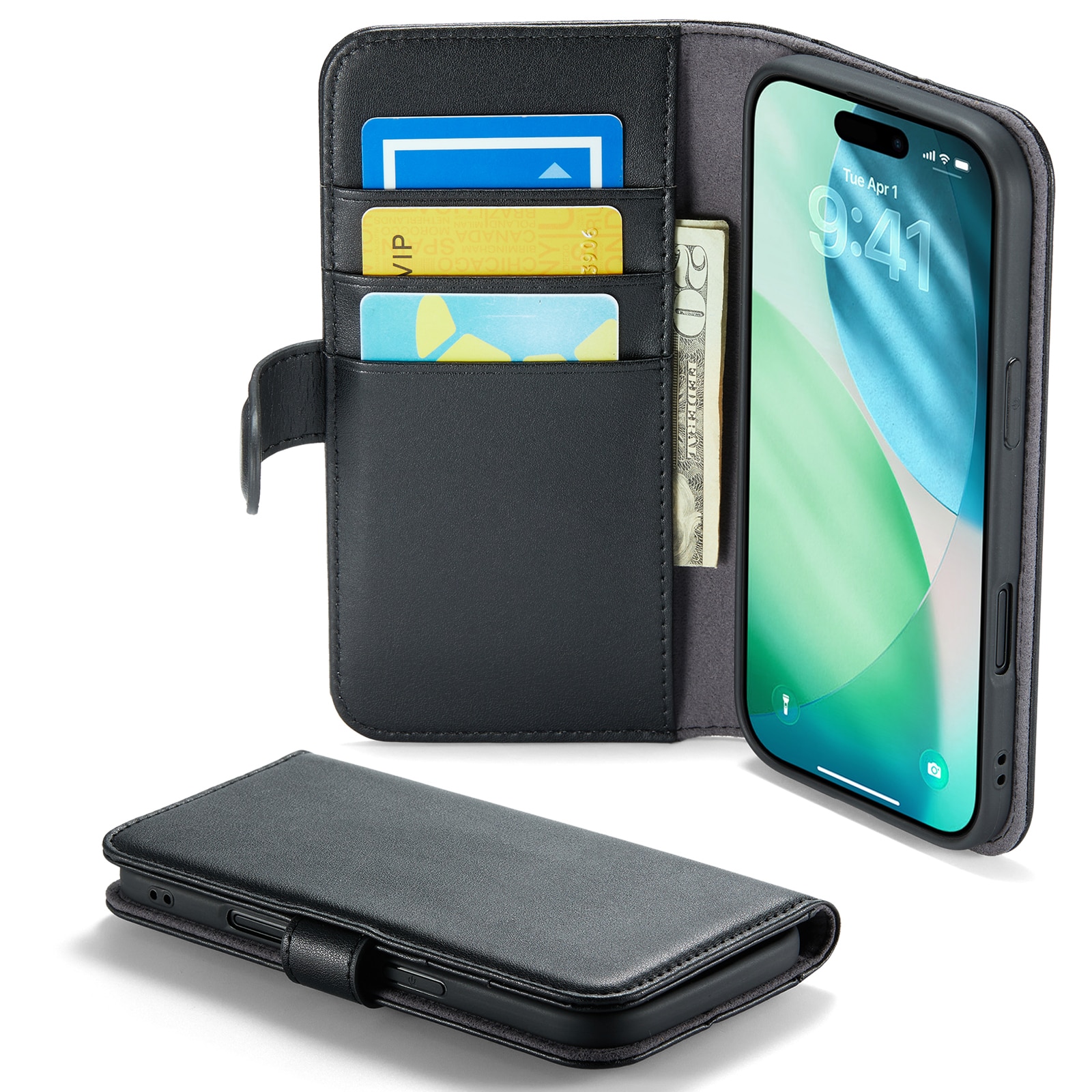 iPhone 17 Air Genuine Leather Wallet Case Black
