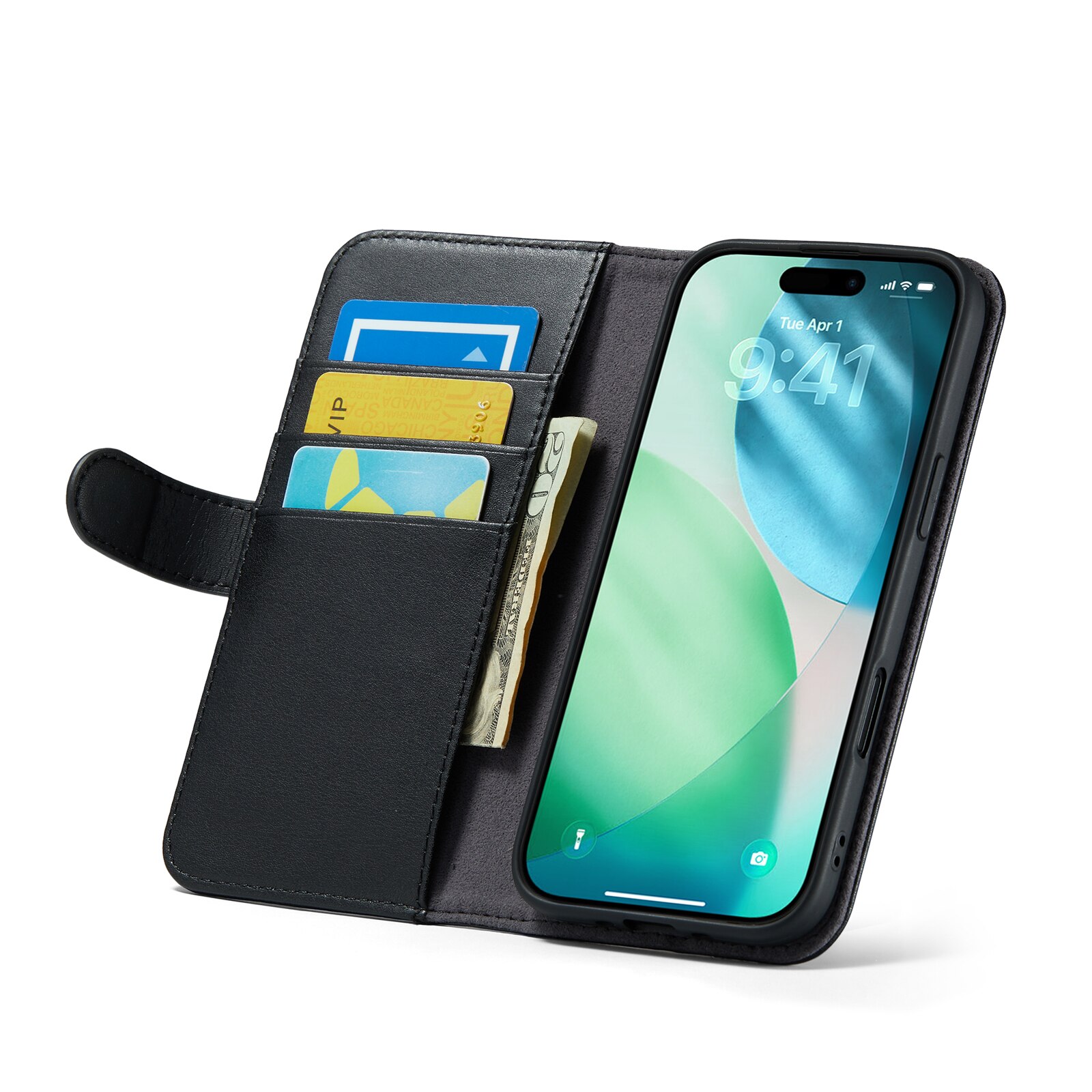 iPhone 17 Air Genuine Leather Wallet Case Black