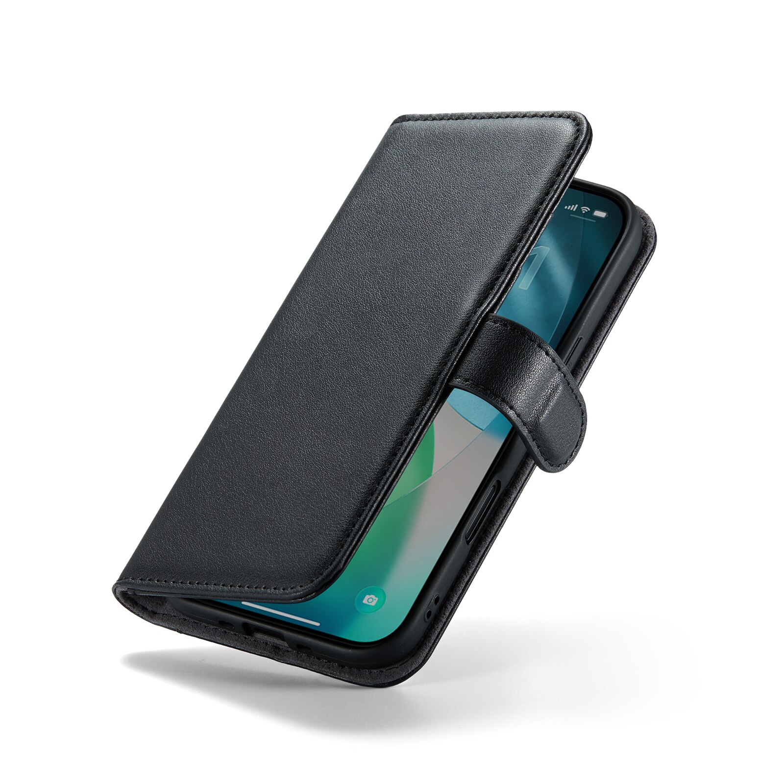 iPhone 17 Air Genuine Leather Wallet Case Black