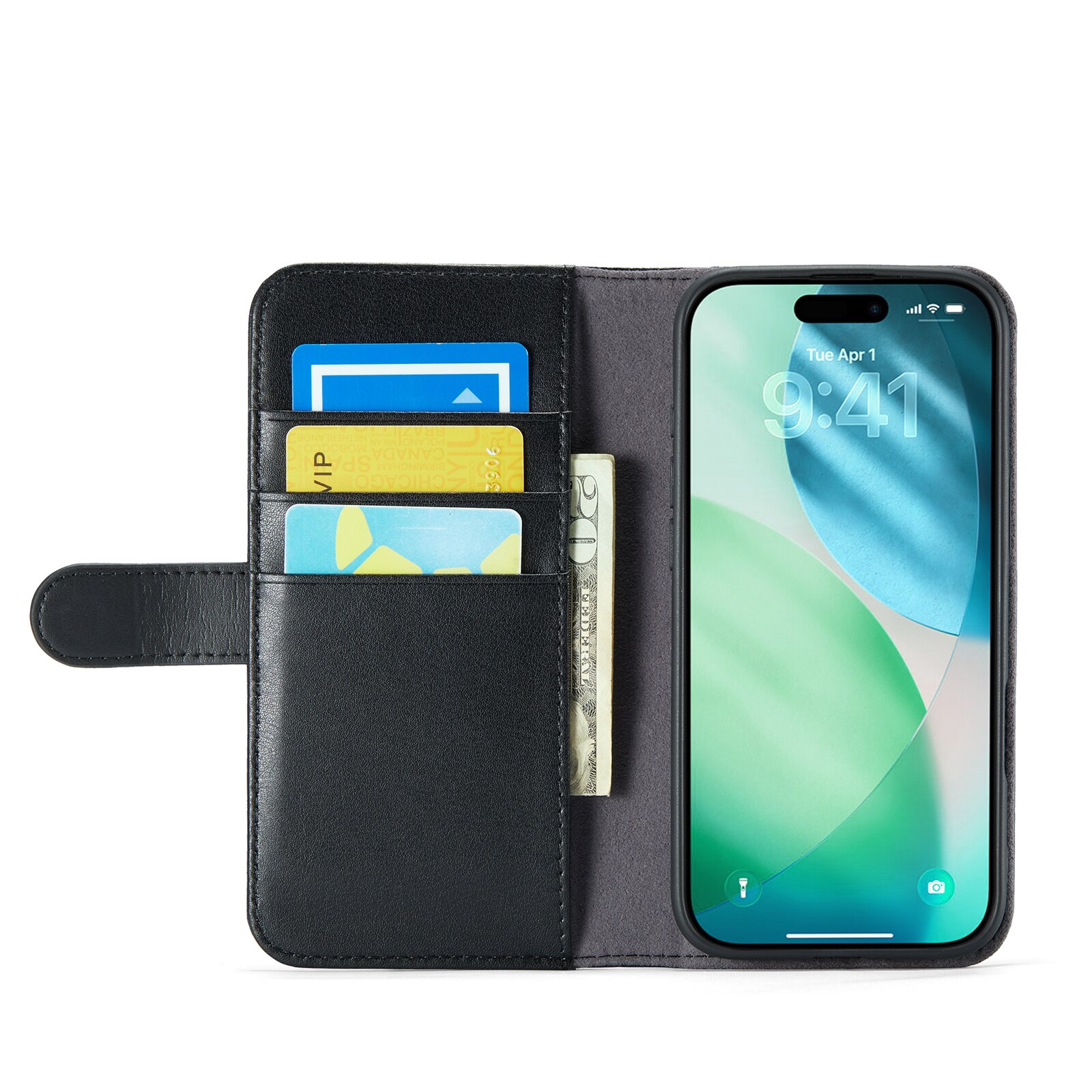 iPhone 17 Air Genuine Leather Wallet Case Black