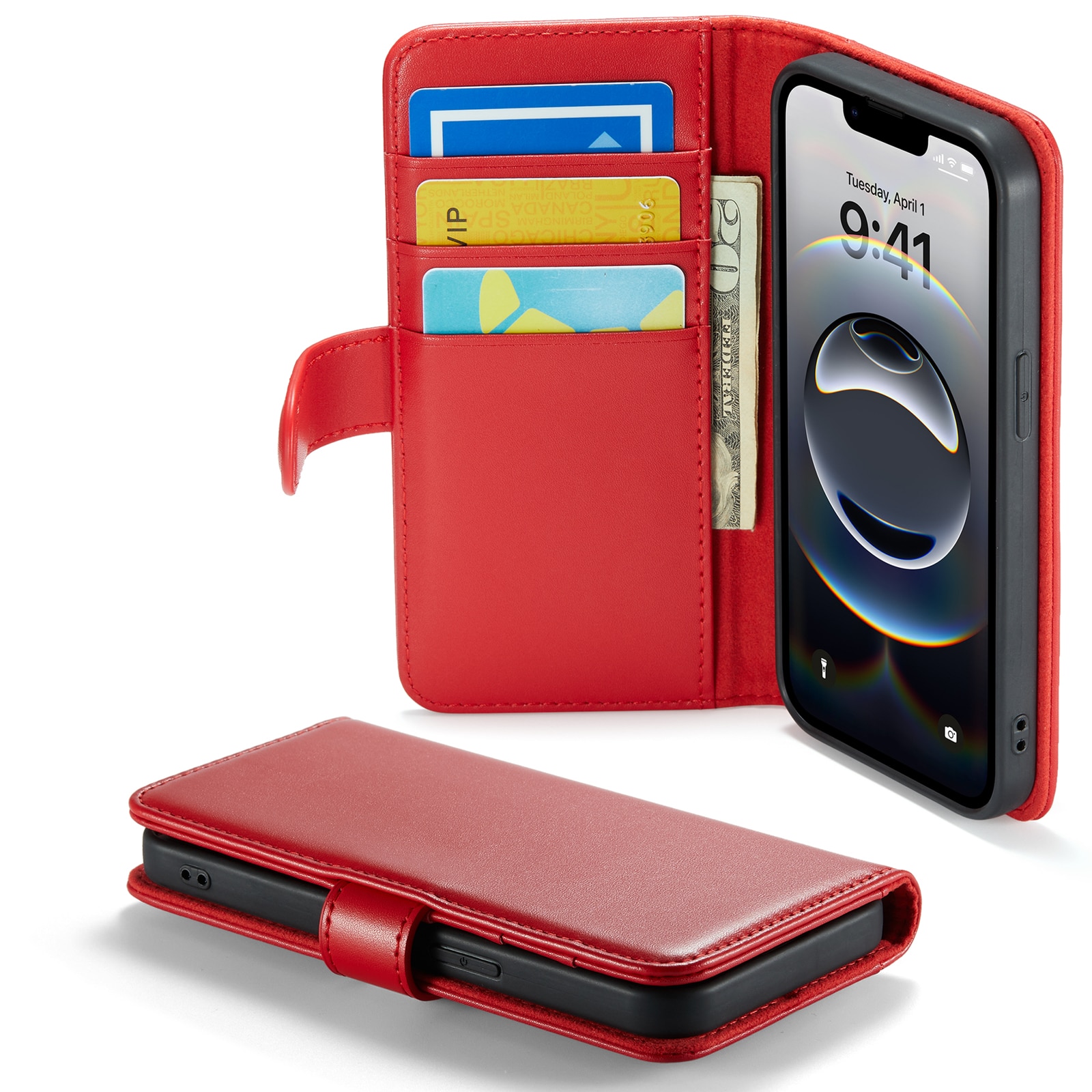 iPhone 12/iPhone 12 Pro Genuine Leather Wallet Case Red