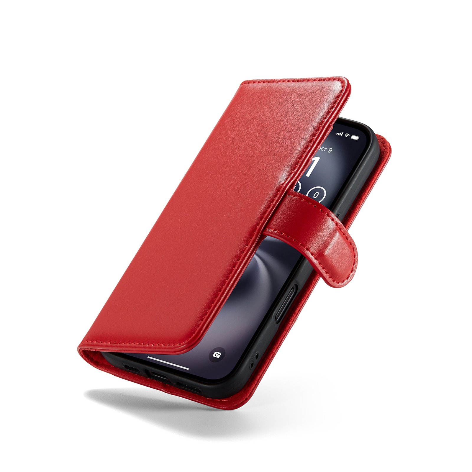 iPhone 16 Genuine Leather Wallet Case Red