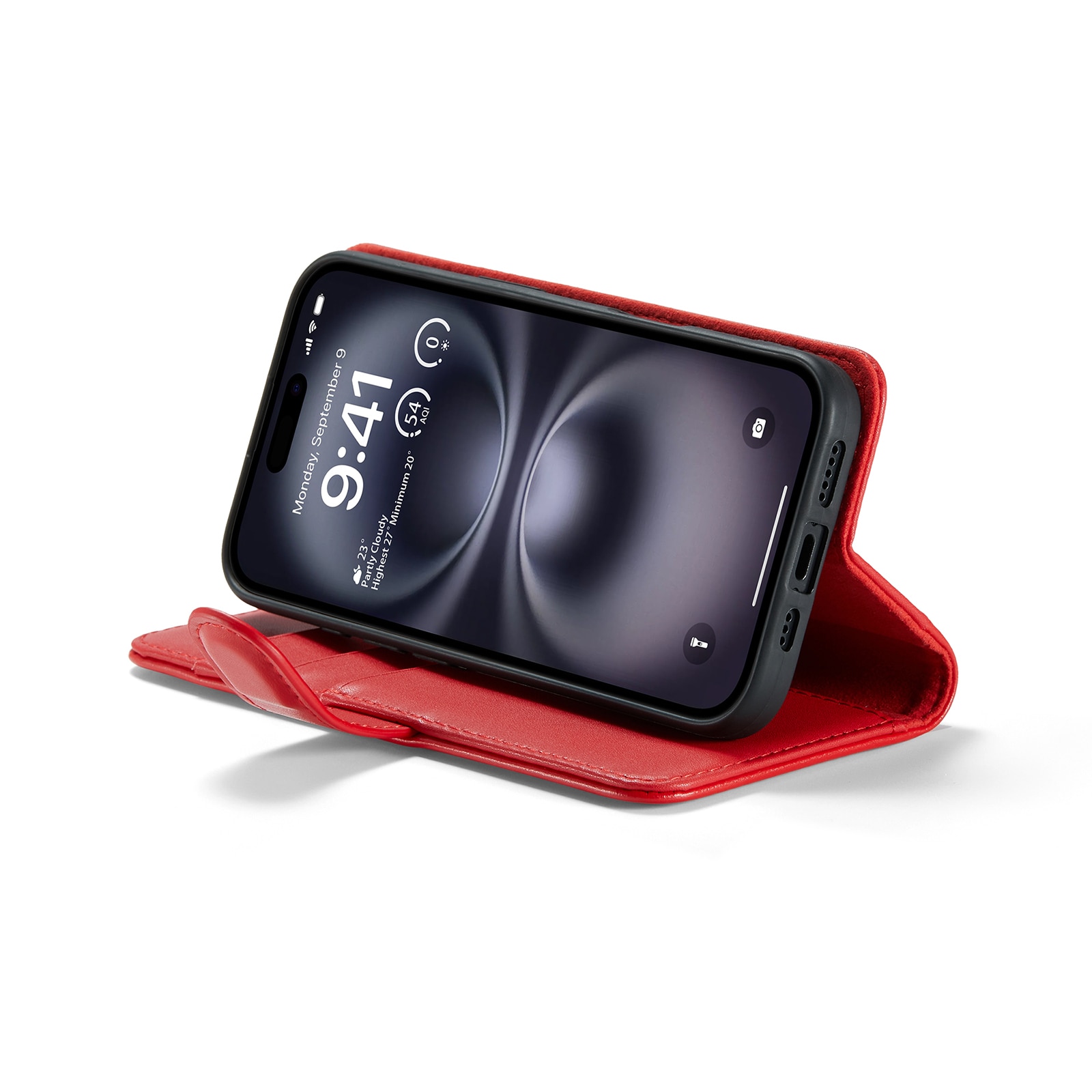 iPhone 16 Genuine Leather Wallet Case Red