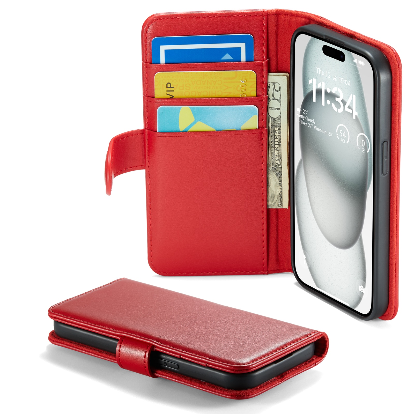 iPhone 13 Genuine Leather Wallet Case Red