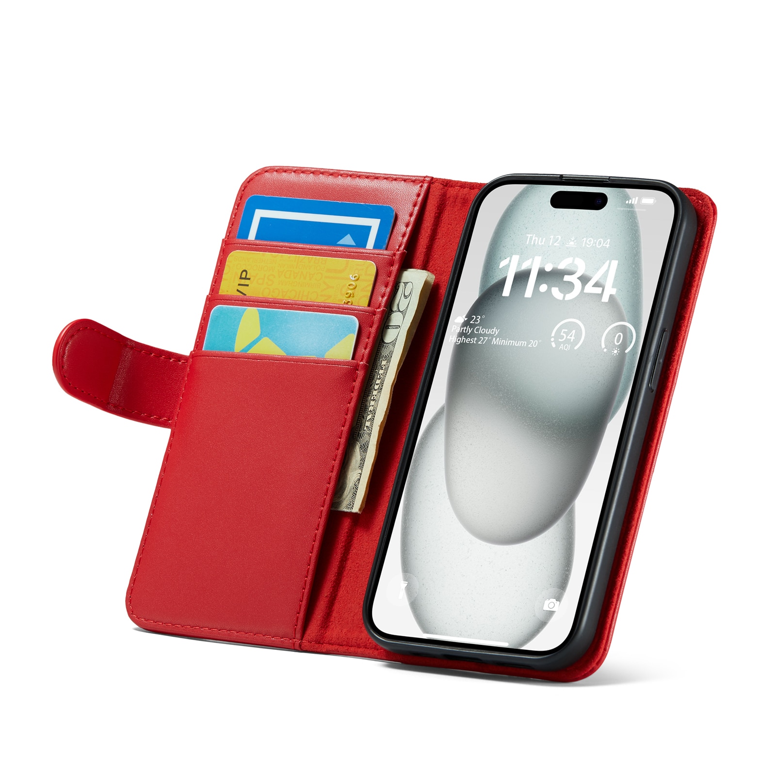 iPhone 13 Genuine Leather Wallet Case Red