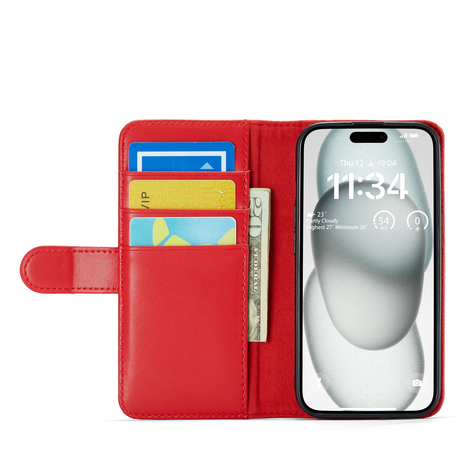iPhone 13 Genuine Leather Wallet Case Red