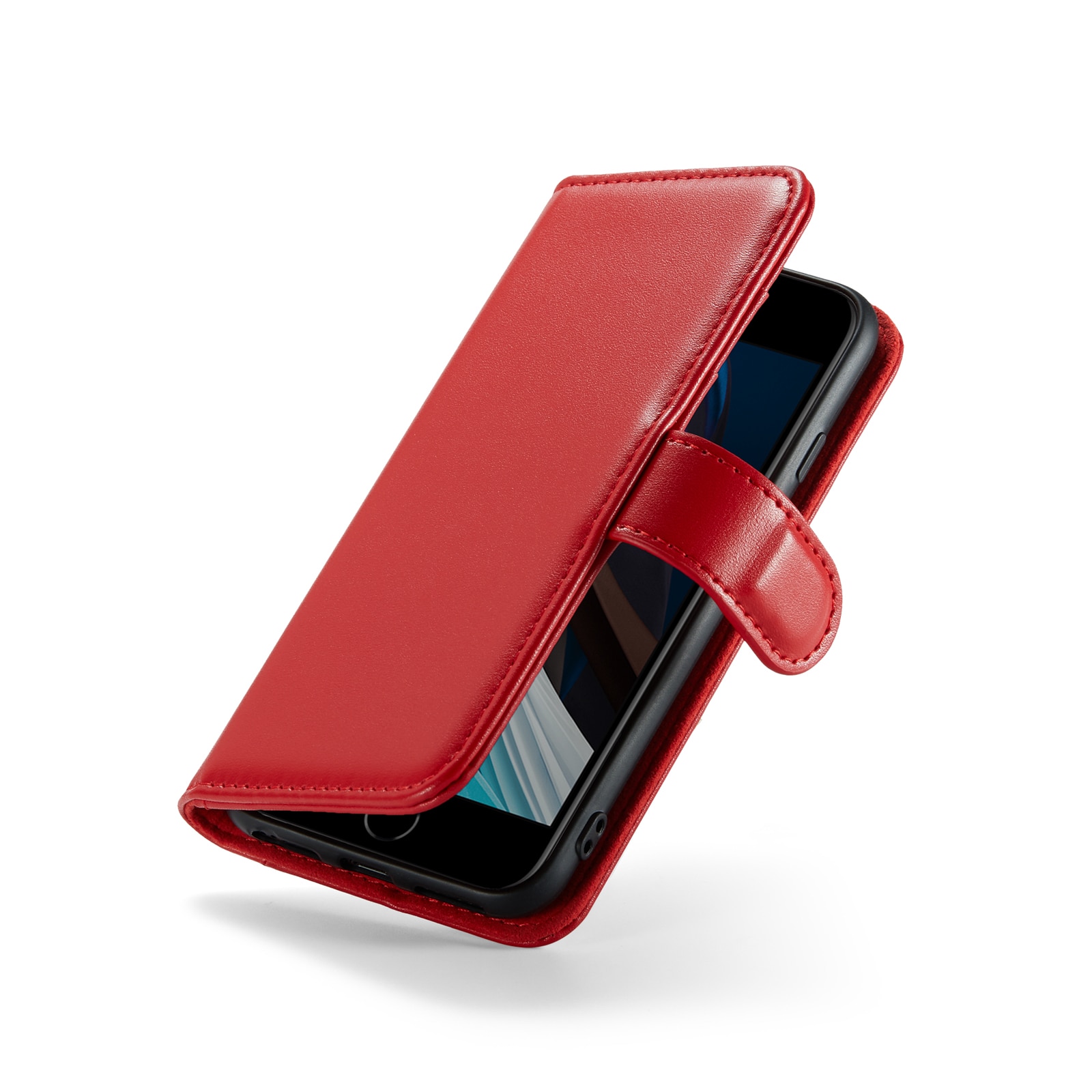 iPhone SE 2022 Genuine Leather Wallet Case Red