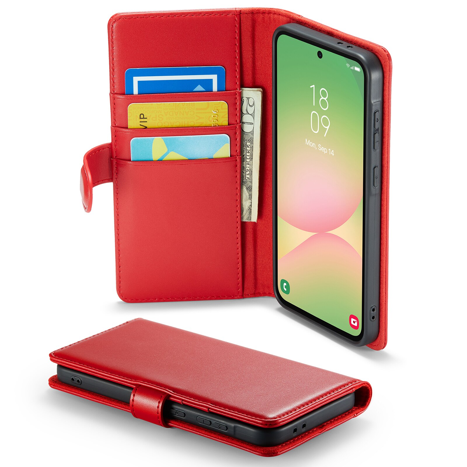 Samsung Galaxy A56 Genuine Leather Wallet Case Red