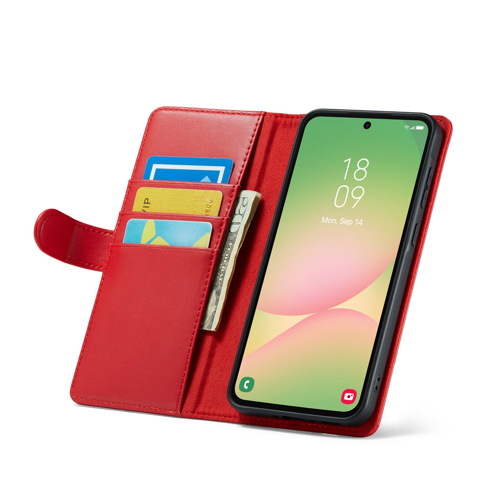 Samsung Galaxy A56 Genuine Leather Wallet Case Red