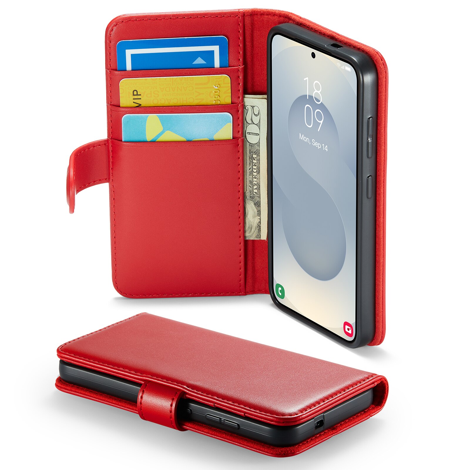 Samsung Galaxy S25 FE Genuine Leather Wallet Case Red